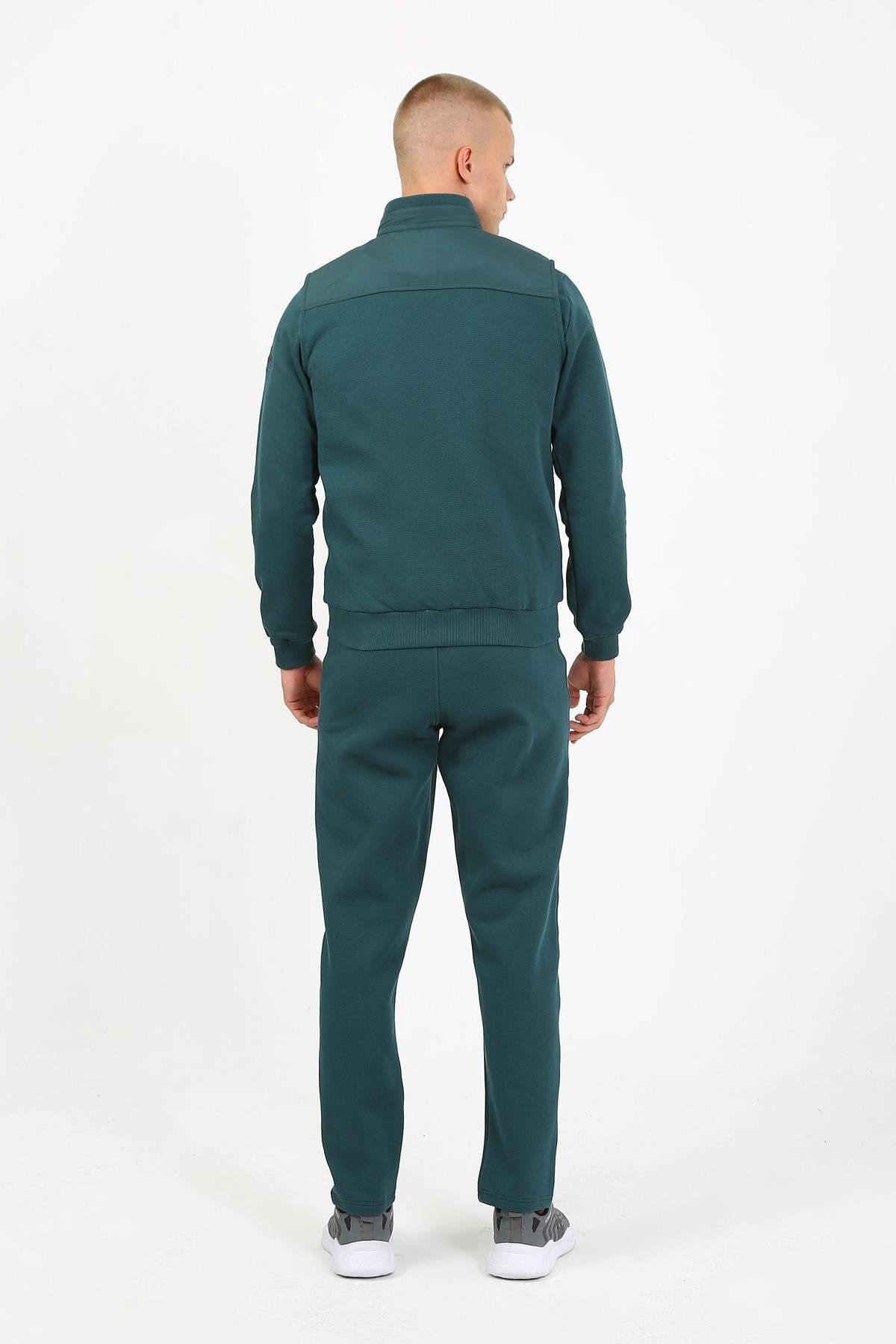 ست گرمکن ورزشی مردانه GREEN CASUAL SHARDON LAKOS 3 پارچه نخ 5 جیب سه گانه جلیقه TRACKSUIT TEAT TK0062 Escetic