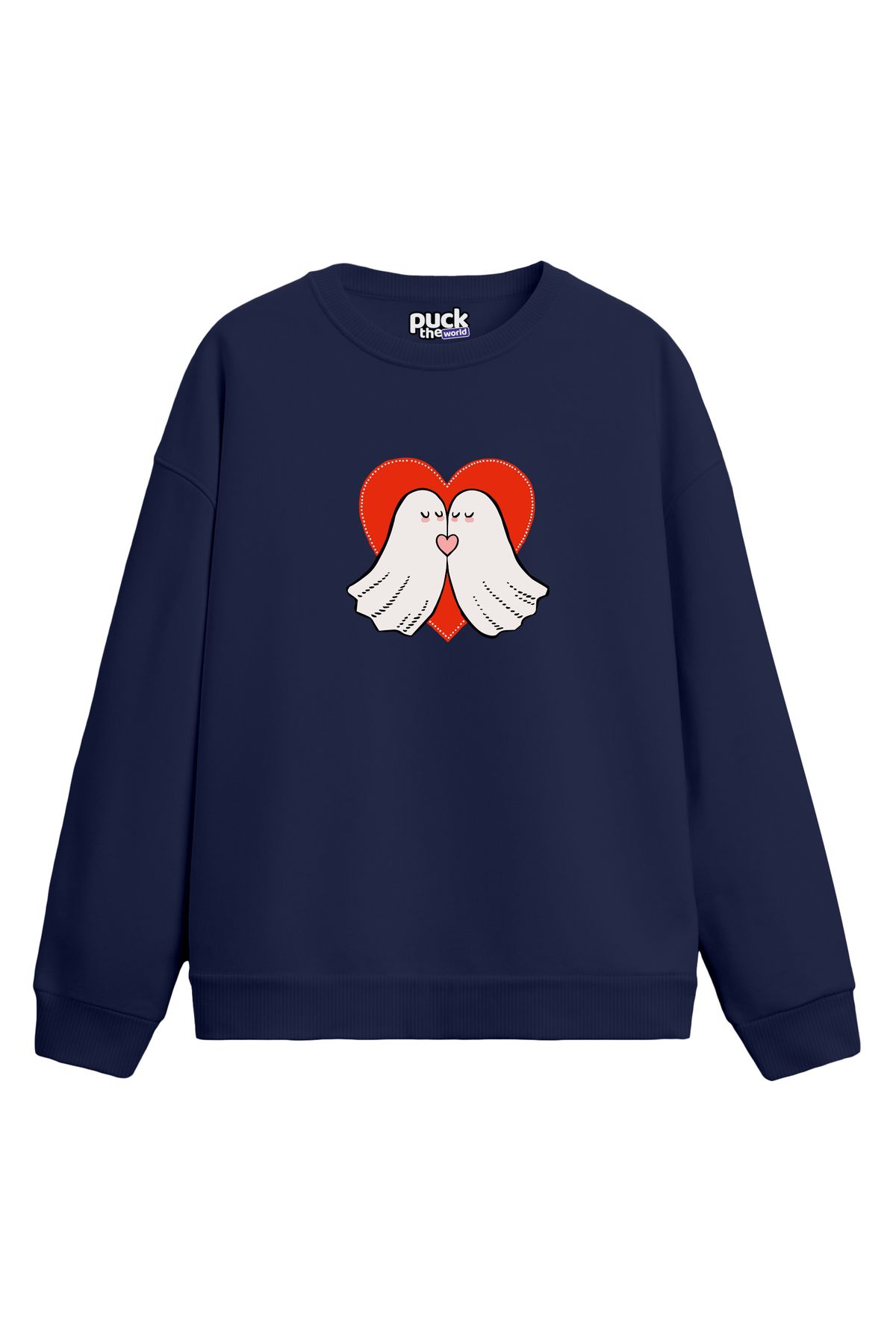 puck theworld Lovely Feelings Baskılı Unisex Sweatshirt, 3 İplik Şardonlu Rahat ve Geniş Kalıp