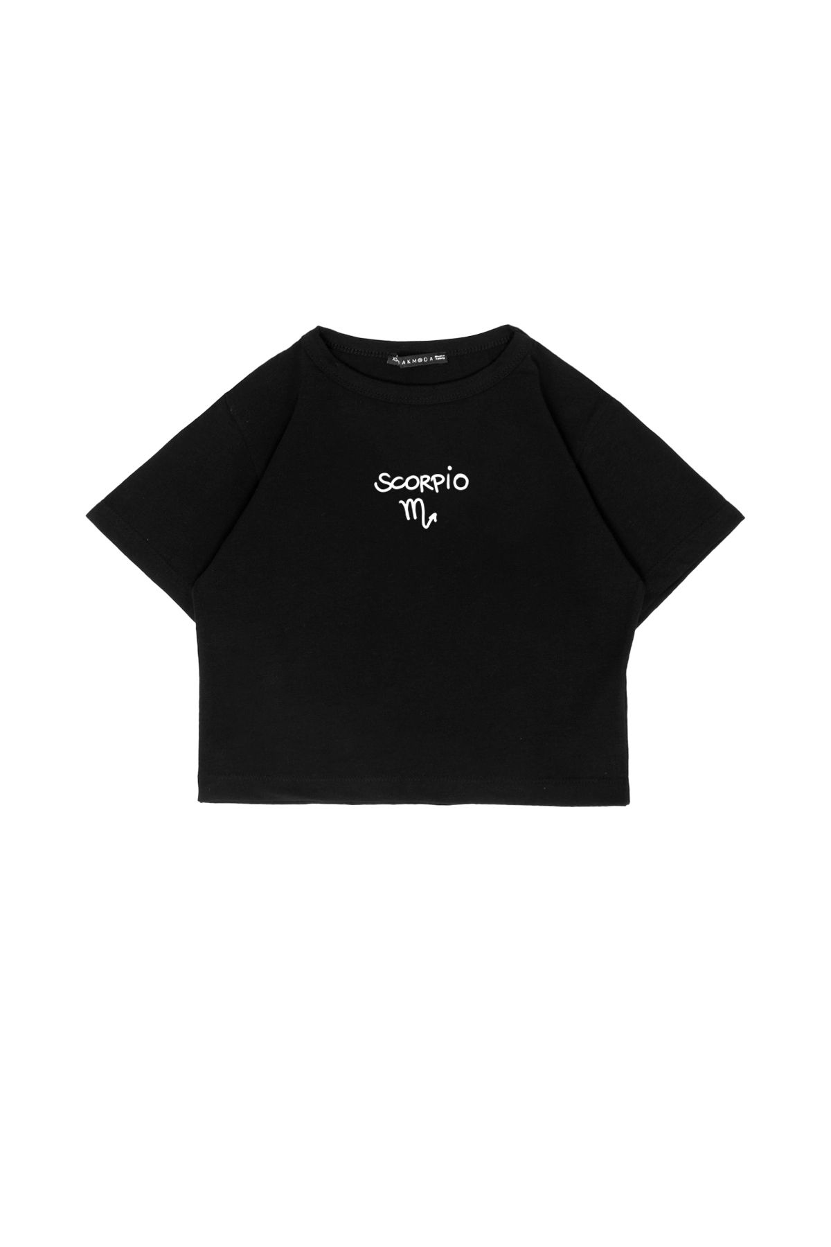 Sekizbiraltı Scorpio Baskılı Siyah Crop Top