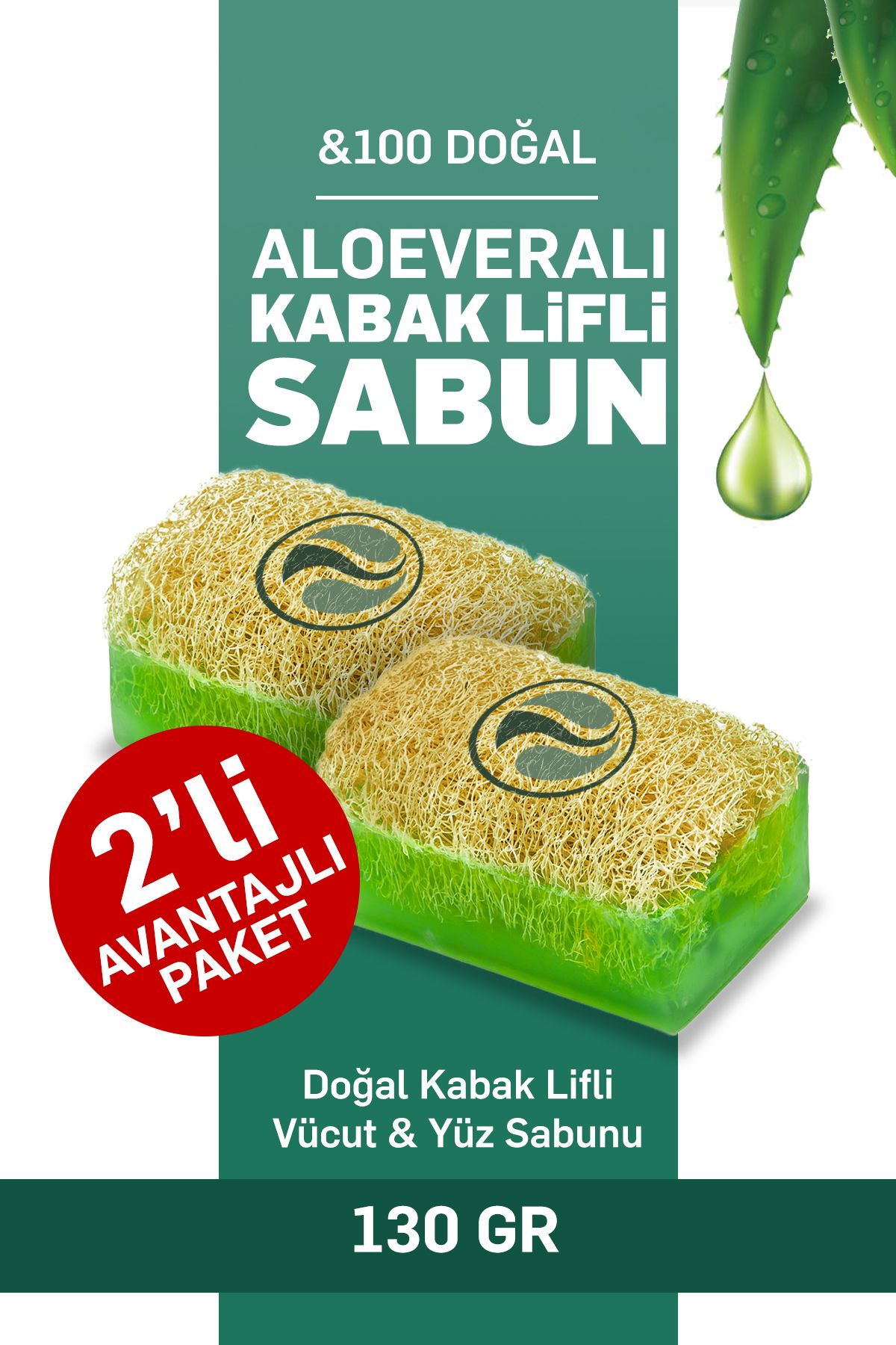 wellnessyaşam Doğal Kabak Lifli Aloe Vera Sabunu 130 Gr 2'li – Cildinizin Doğal Canlandırıcısı!