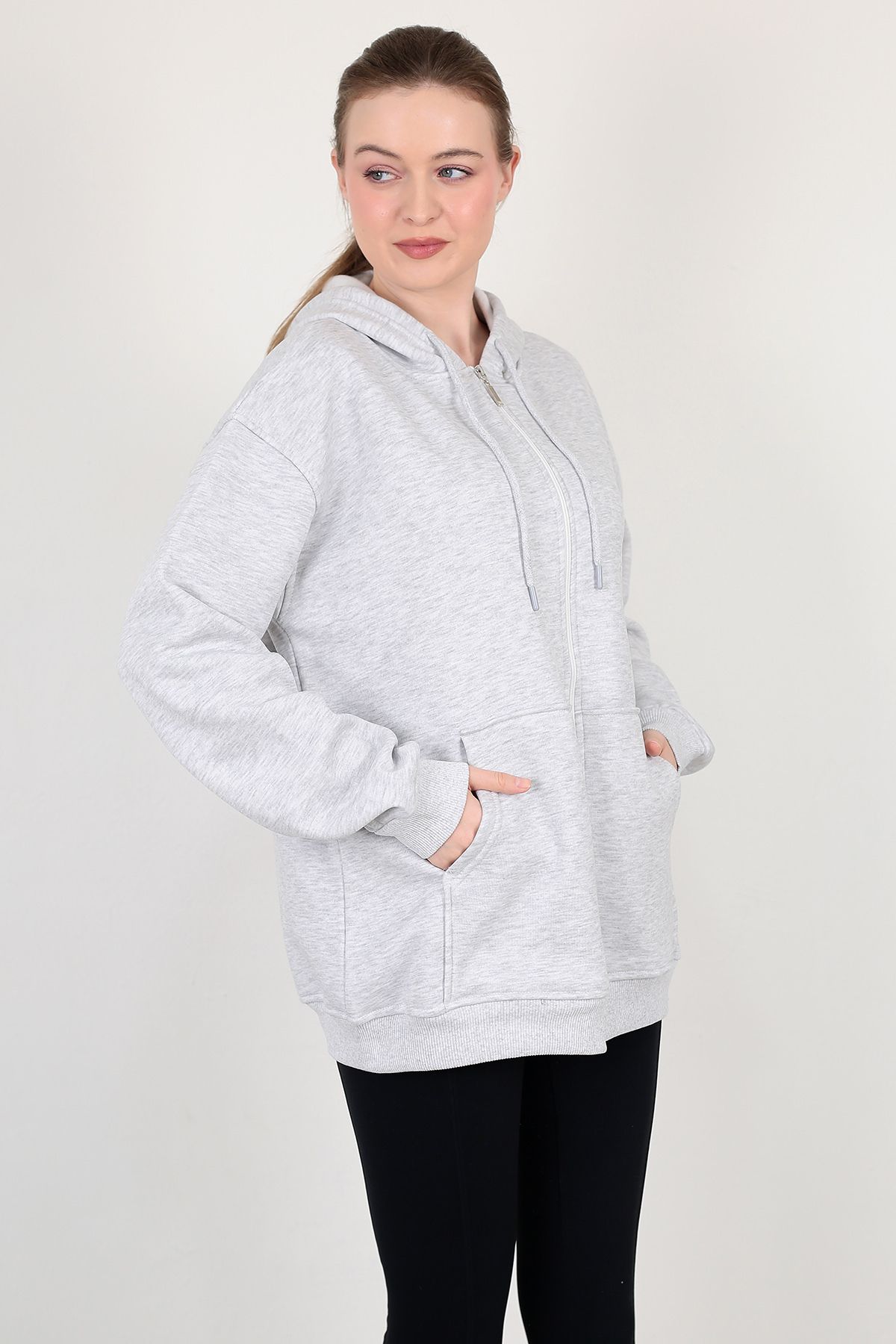 base up Fermuar ve Kanguru Cep Detaylı Kapüşonlu Sweatshirt