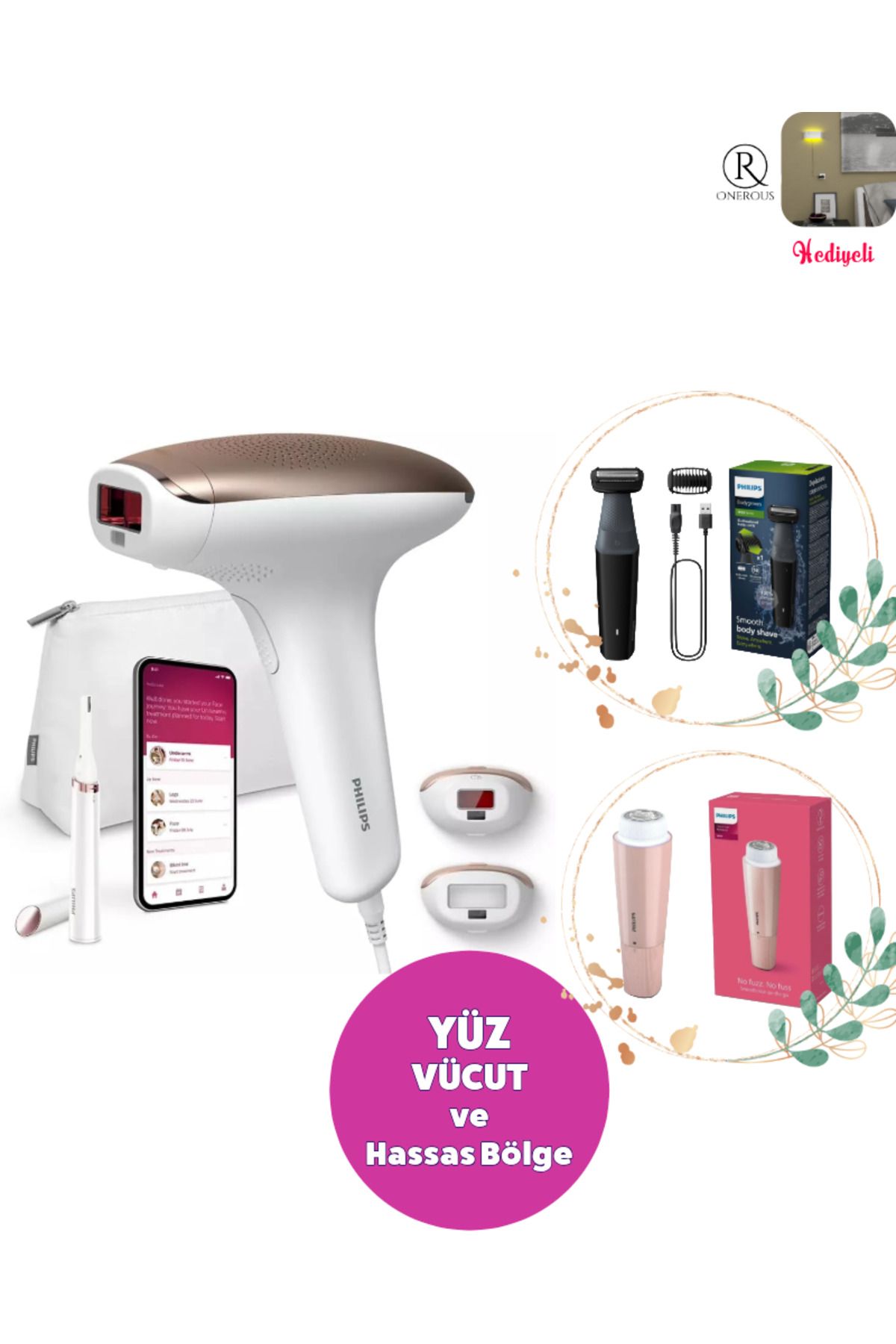 Philips Lazer Epilasyon IPL Tüy Alma Cihazı,Yüz+Vücut+Hassas Bölge Kullanımı + Tüy alma Cihazı +Vucüt Traş