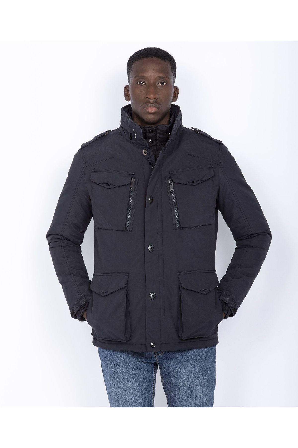 SCHOTT-Men's navy jacket with detachable Schott flap 2