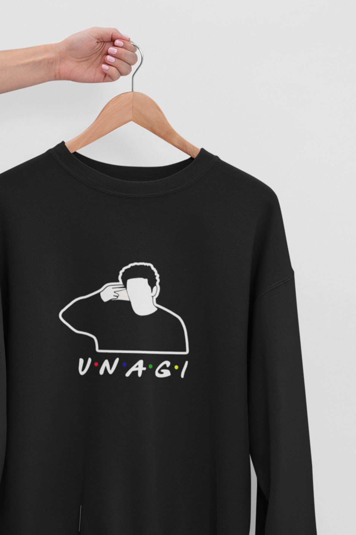 qoeuyl boutique Unagi Ross Friends Baskılı Eğlenceli Unisex Bisiklet Yaka Sweatshirt