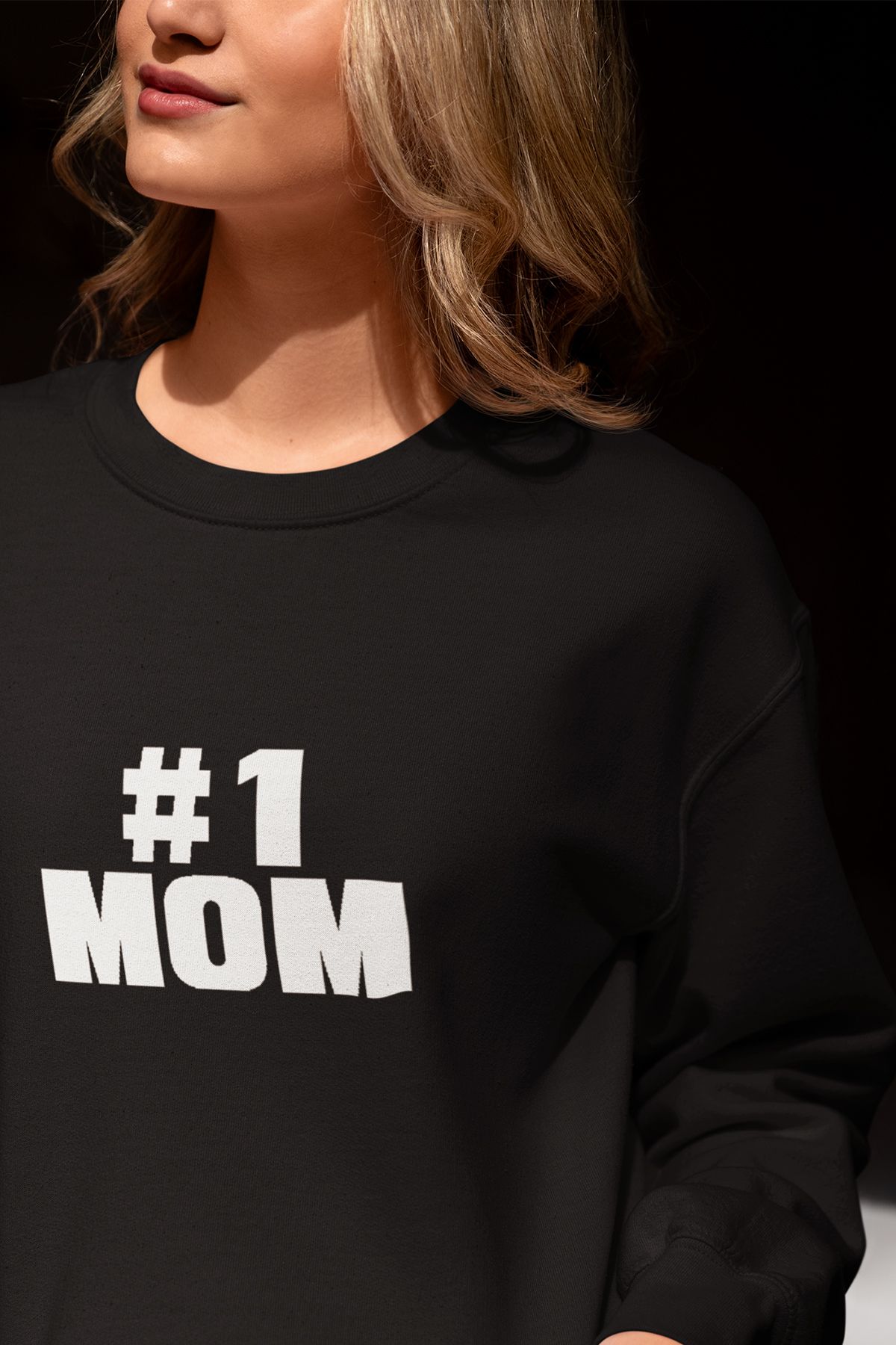 qoeuyl boutique Number One Mom Baskılı Anneler Günü Eğlenceli Bisiklet Yaka Sweatshirt