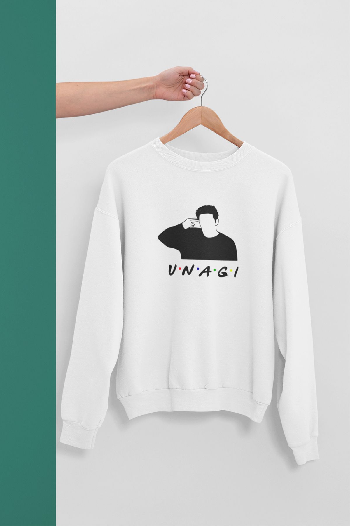 qoeuyl boutique Unagi Ross Friends Baskılı Eğlenceli Unisex Bisiklet Yaka Sweatshirt