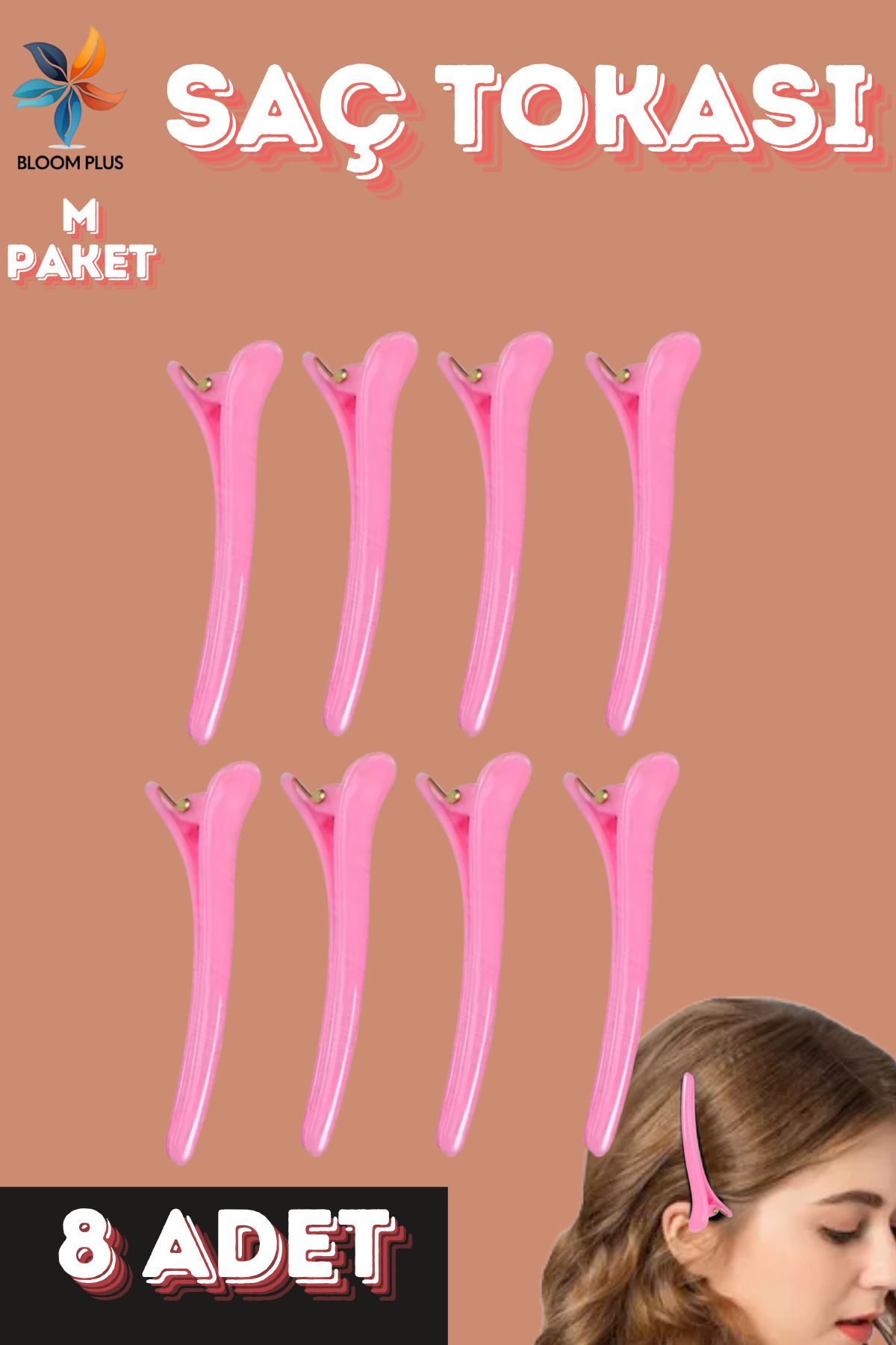 bloomplus Pembe Makyaj Saç Klips Saç Tokası Kuaför Tokası Saç Hairpin Saç Klipsli Toka 8cm