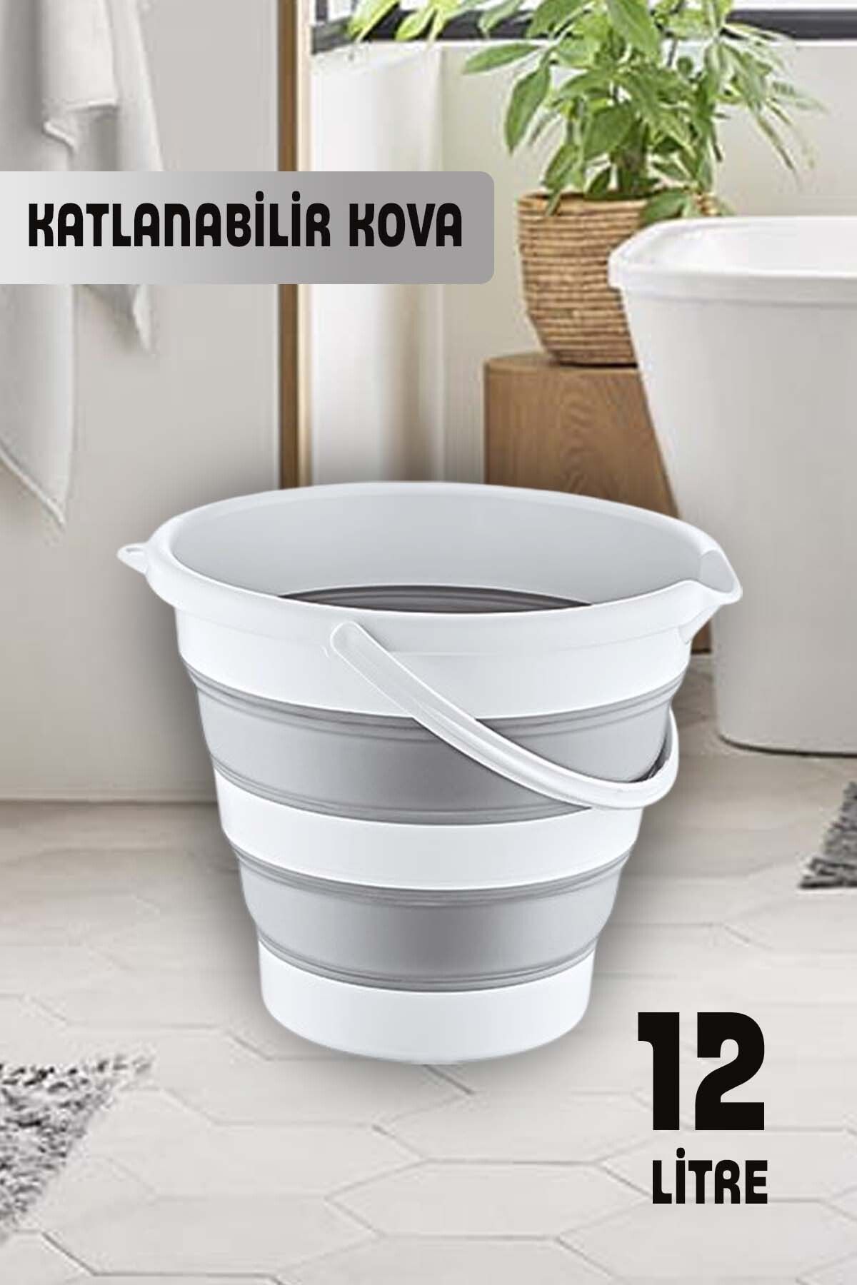 Genel Markalar 12 litre Katlanabilir Kova Katlanır Akordiyon Su Kovası Ve  Banyo Açık Gri