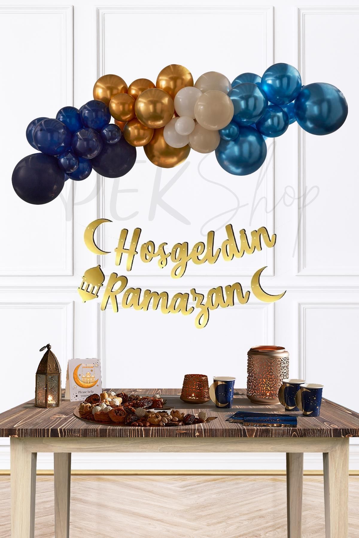 PEKSHOP Ramazan Süsleme Seti Hoşgeldin Ramazan Yazılı Balon Zinciri Ramazan Köşesi Süs Paketi