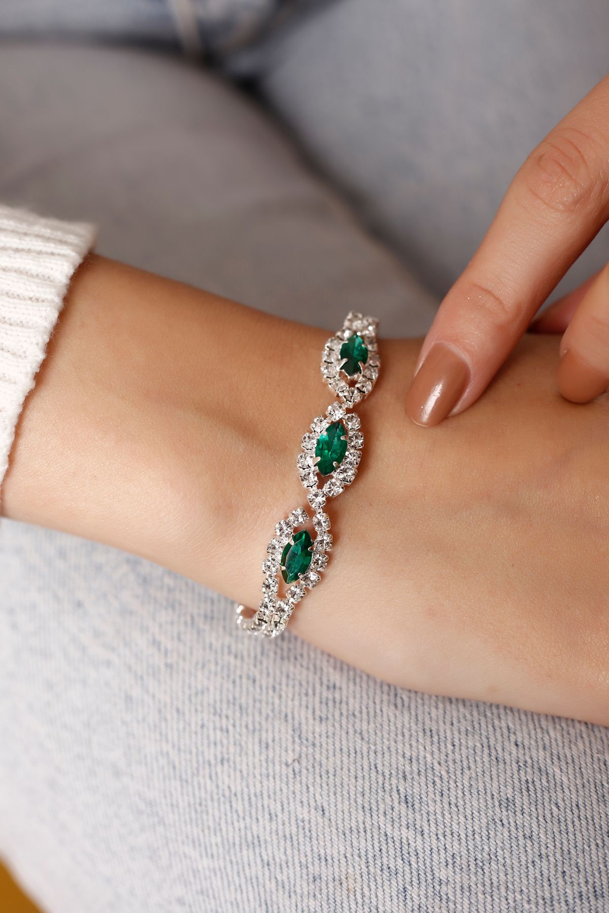 HUBANN-Green Stone Gift Jewelry Set - Box with Keychain 4