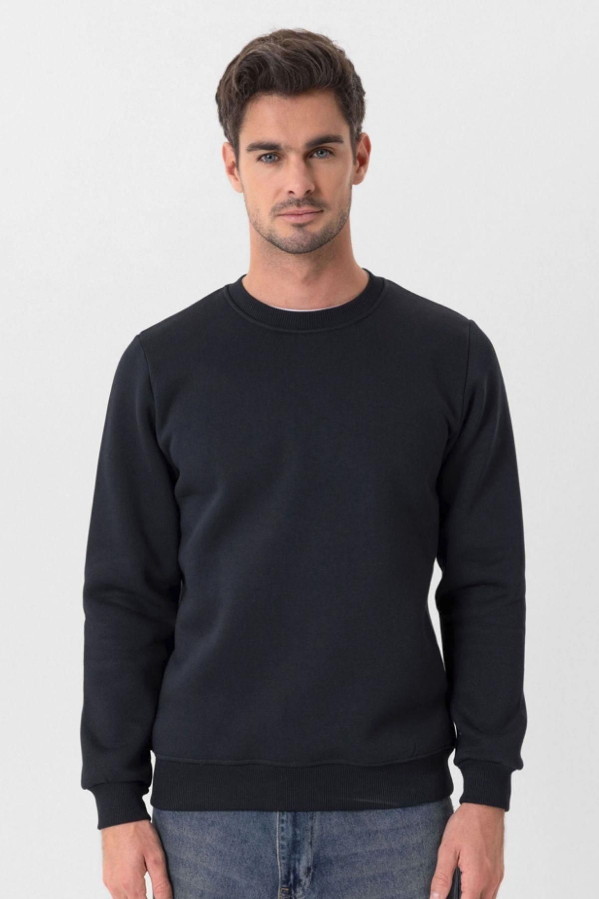 Escetic-Navy Blue Thick Fleece Inside O Neck Regular Fit Winter Men's Sweatshirt T0136 4