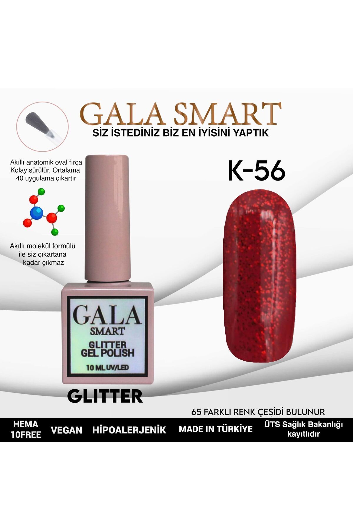 gala smart Glitter Kalıcı Oje 10ml K-56