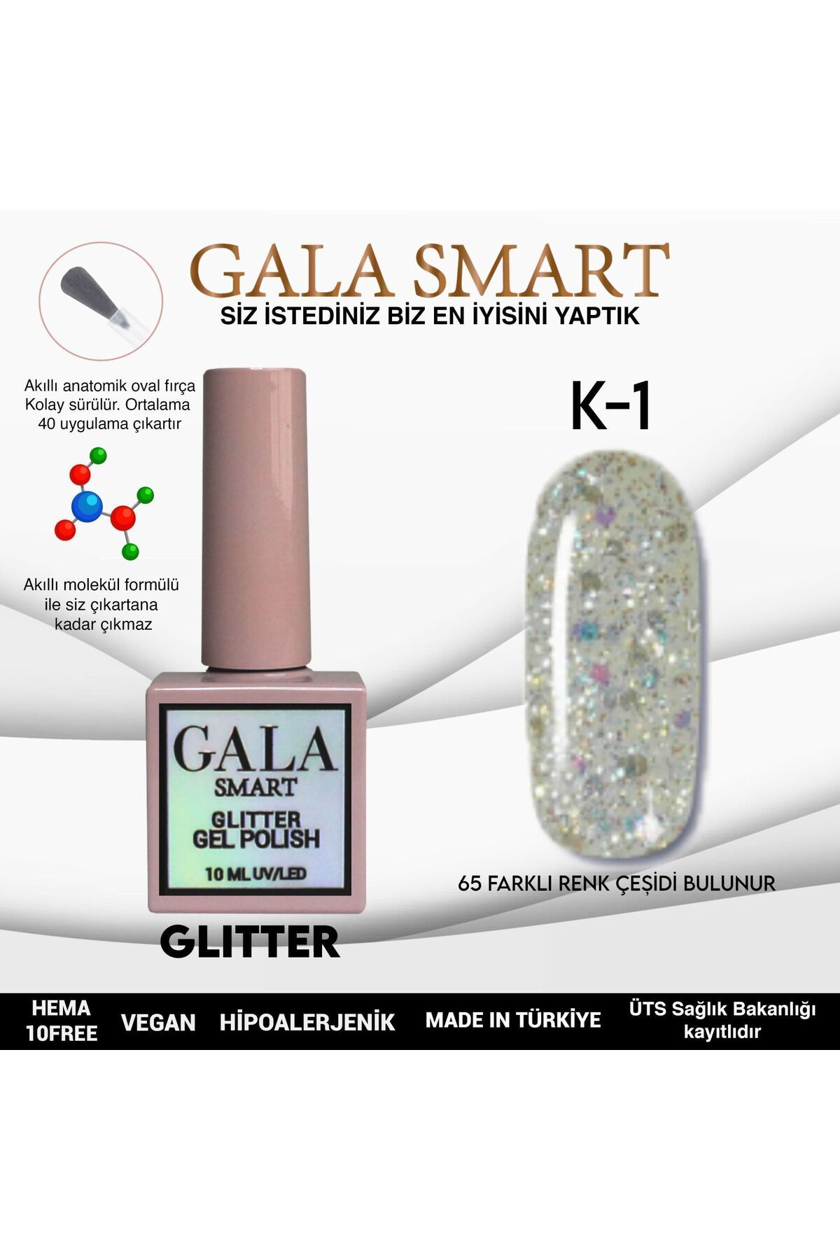 gala smart Glitter Kalıcı Oje 10ml K-01