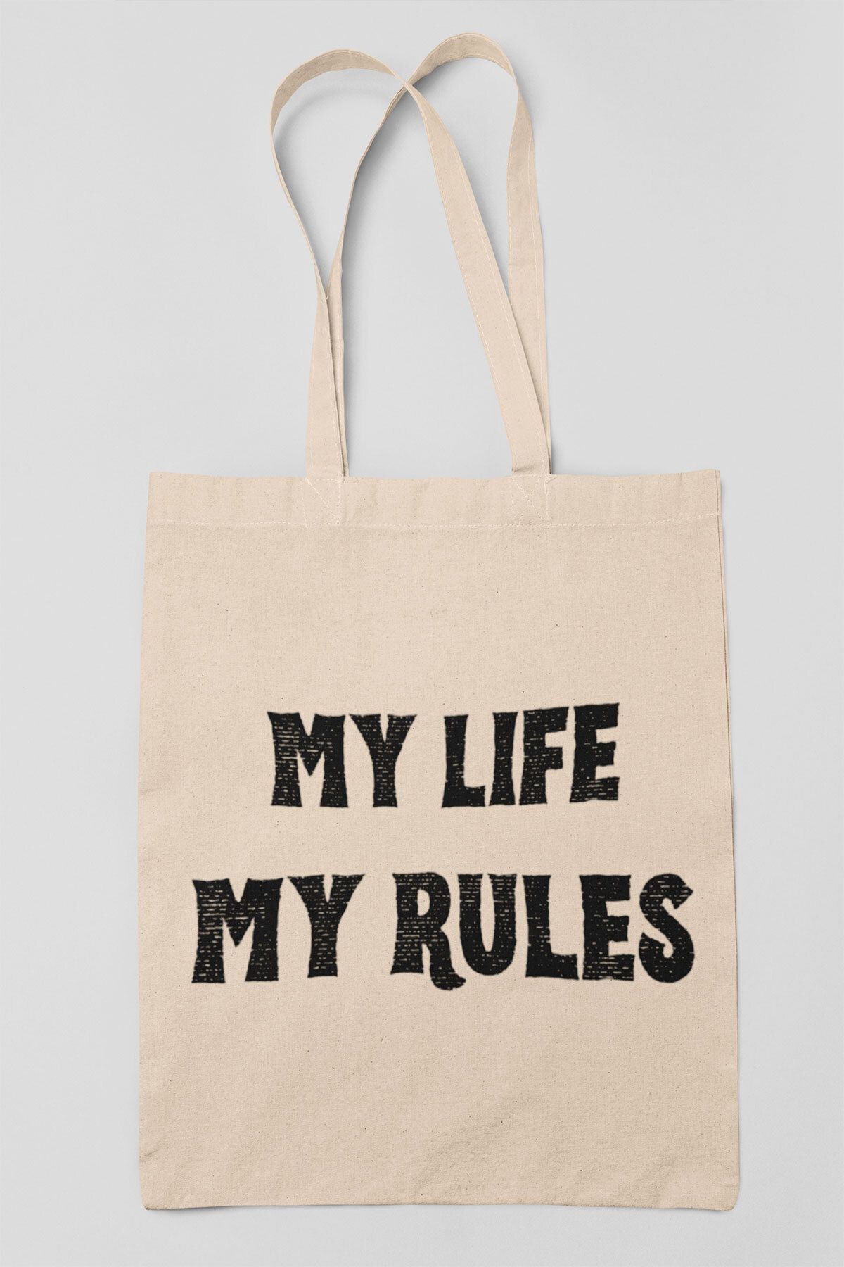 qoeuyl boutique My Life My Rules Baskılı Omuz Çantası %100 Pamuklu Tote Bag Ham Bez Çanta