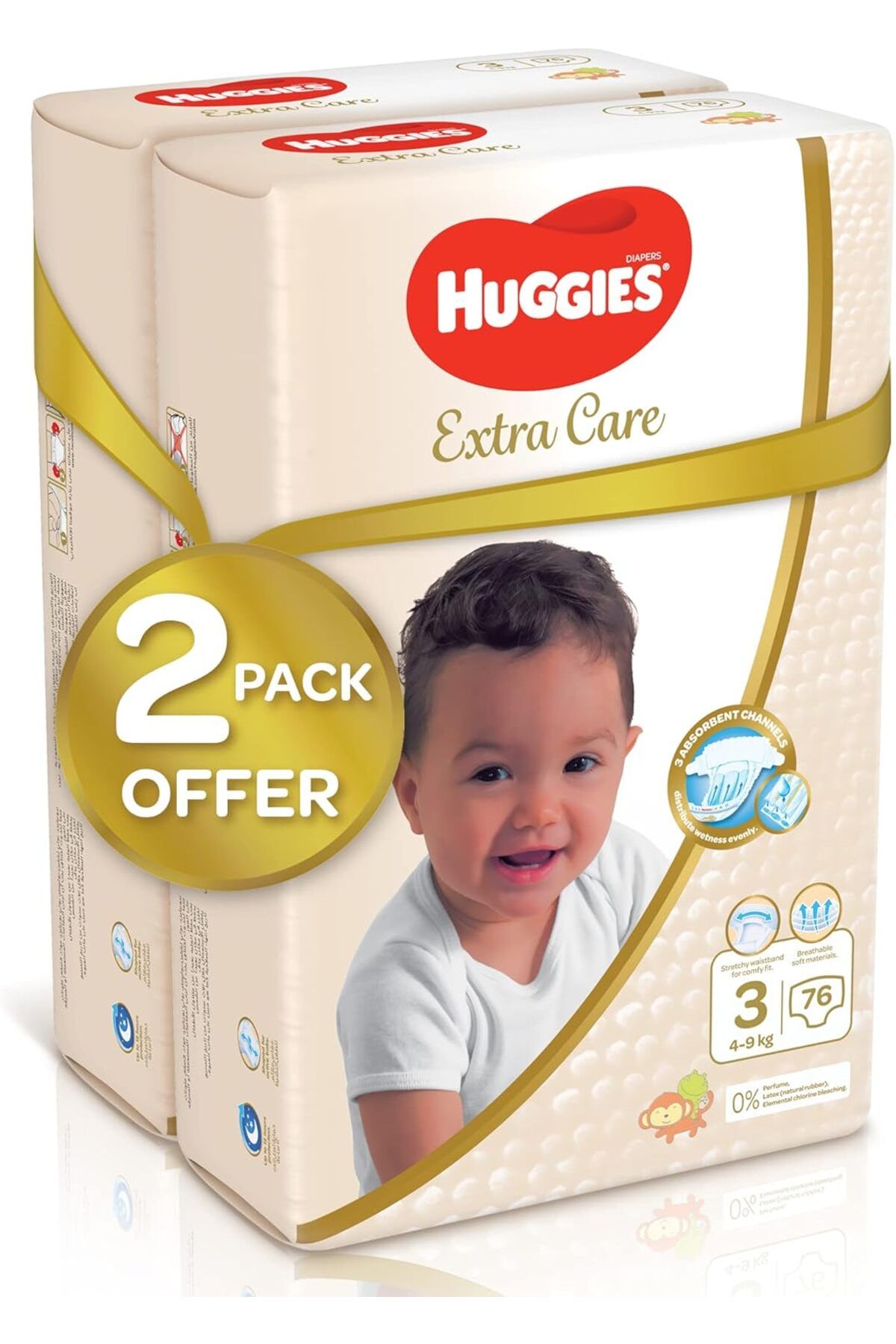 Huggies-Extra Care, Size 3, 4-9 kg, Twin Jumbo Pack, 152 Diapers 2