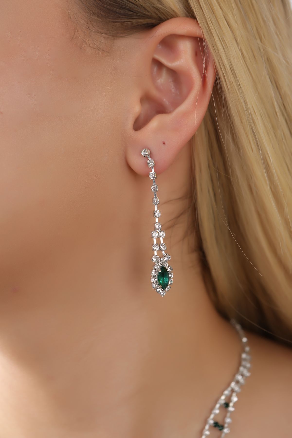 HUBANN-Green Stone Gift Jewelry Set - Box with Keychain 7
