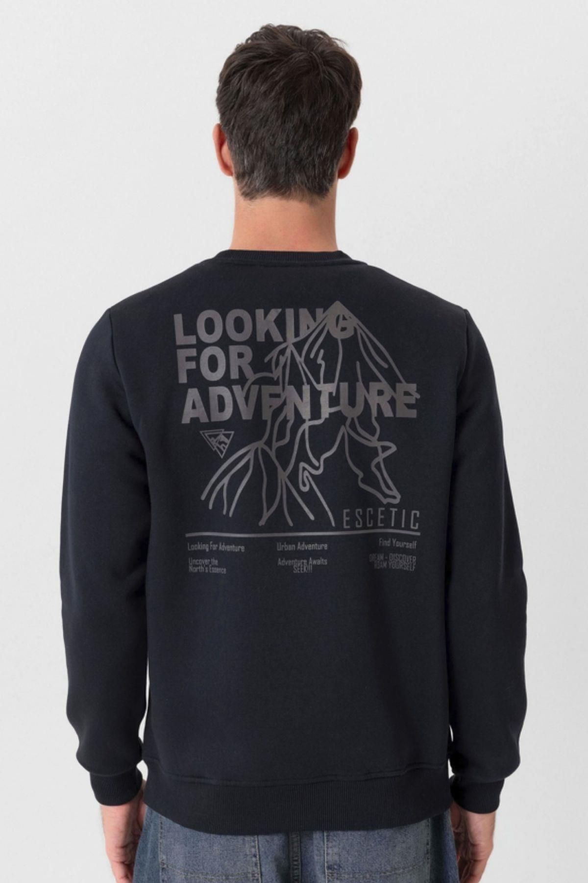 Escetic-Navy Blue Thick Fleece Inside O Neck Regular Fit Winter Men's Sweatshirt T0136 6