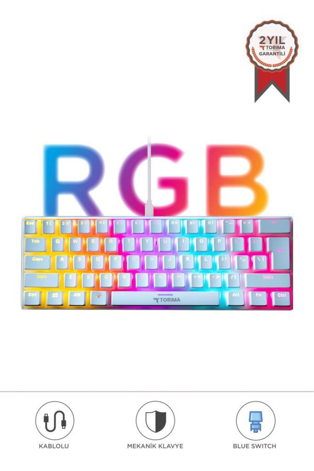 Torima T-04 Beyaz Mekanik Rgb Işıklı Kablolu Q Klavye