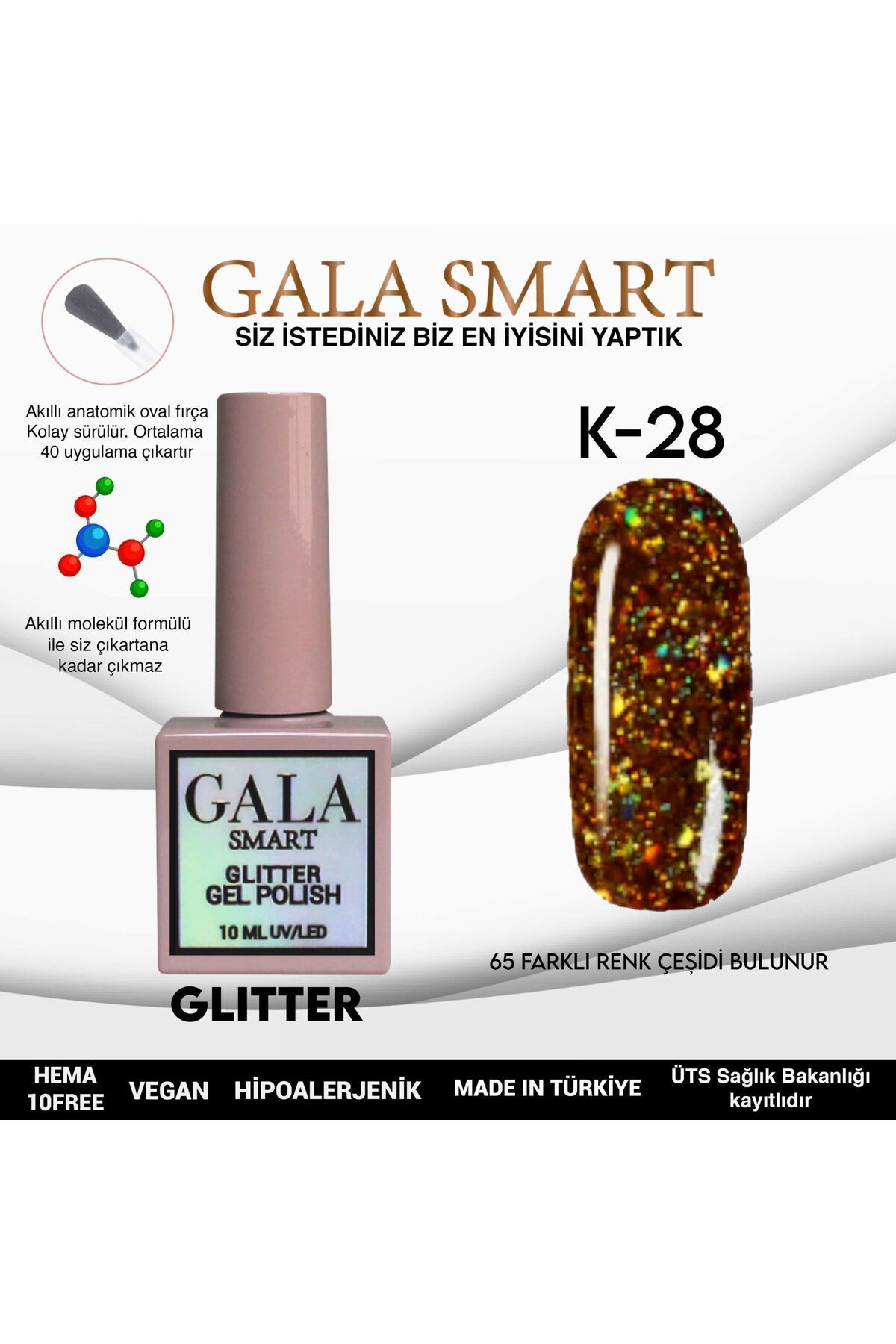 gala smart Glitter Kalıcı Oje 10ml K-28