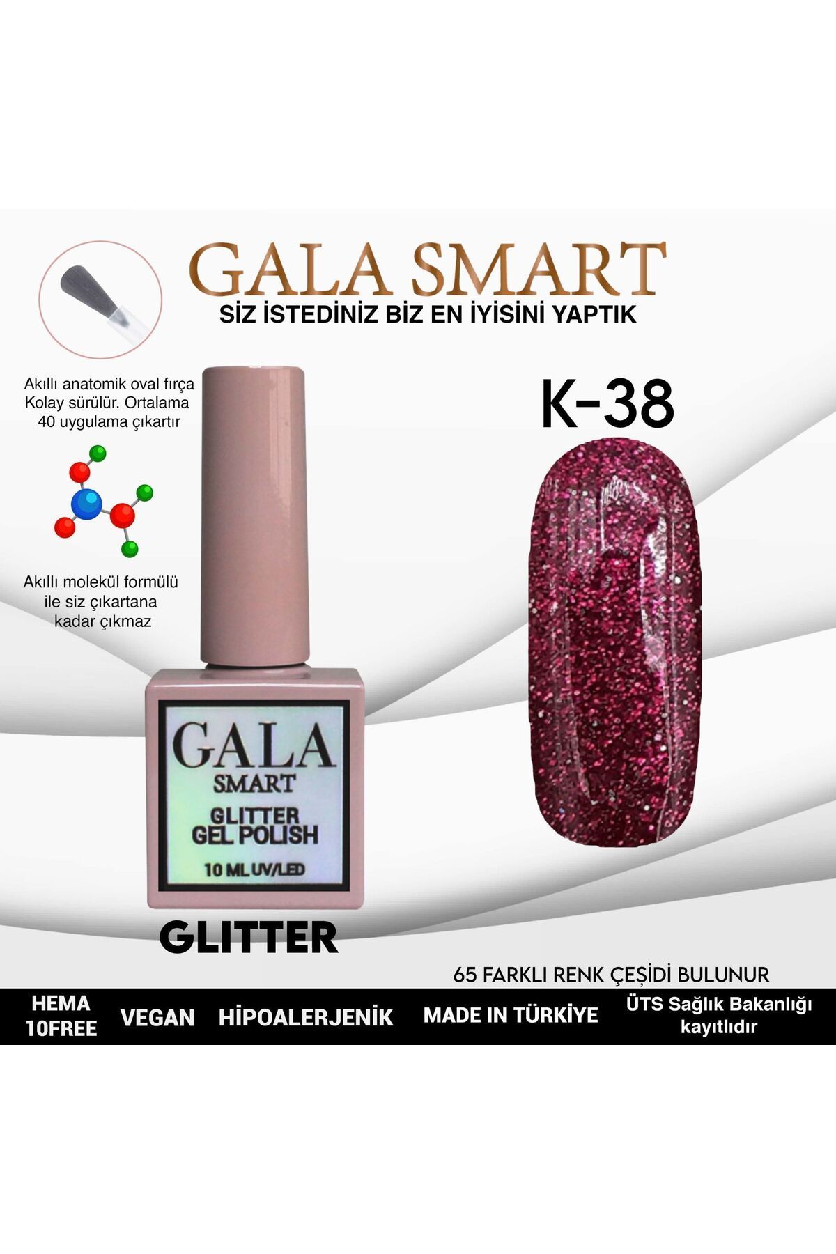 gala smart Glitter Kalıcı Oje 10ml K-38