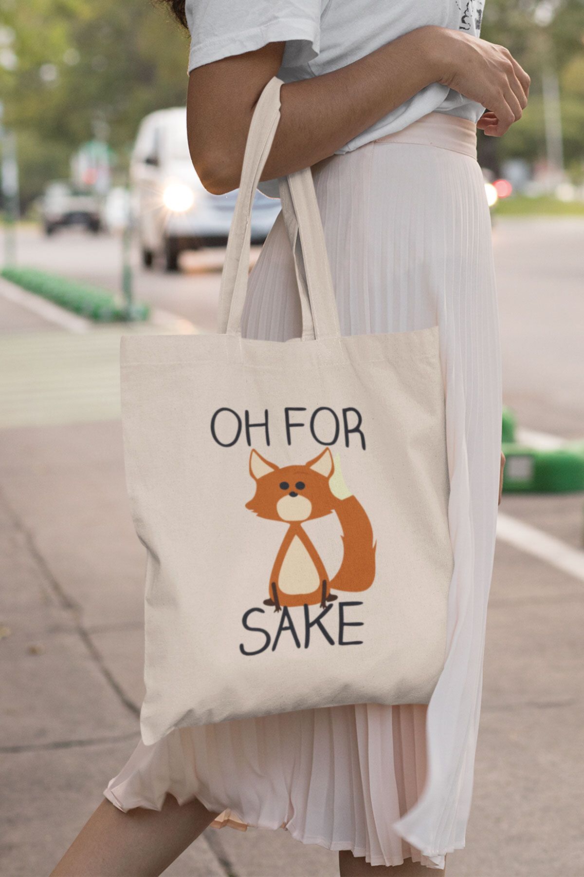 qoeuyl boutique Oh For Sake Sevimli Tilki Komik Baskılı Omuz Çantası %100 Pamuklu Tote Bag Ham Bez Çanta