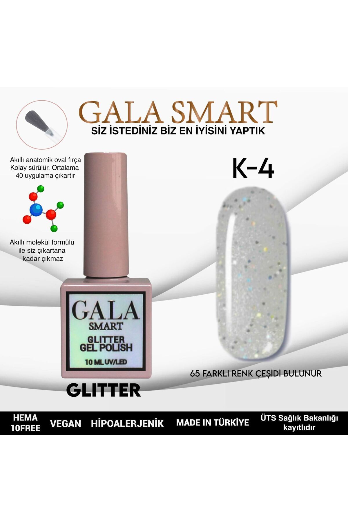 gala smart Glitter Kalıcı Oje 10ml K-04