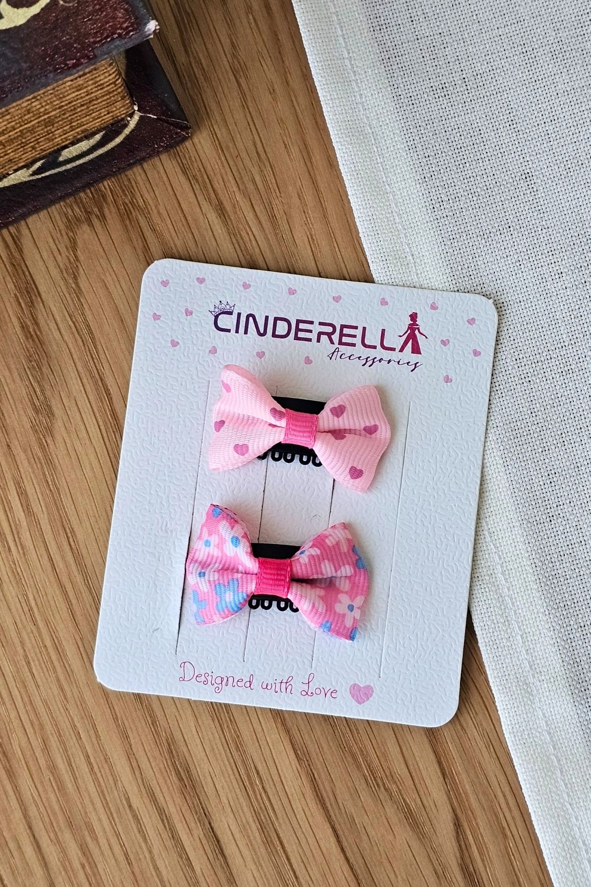 Cinderella 2'li Fiyonklu Yumuşak Saçsız Bebek Tokası - Az Saçlı Kız Bebek Toka Seti Çıtçıtlı Yenidoğan Tokası