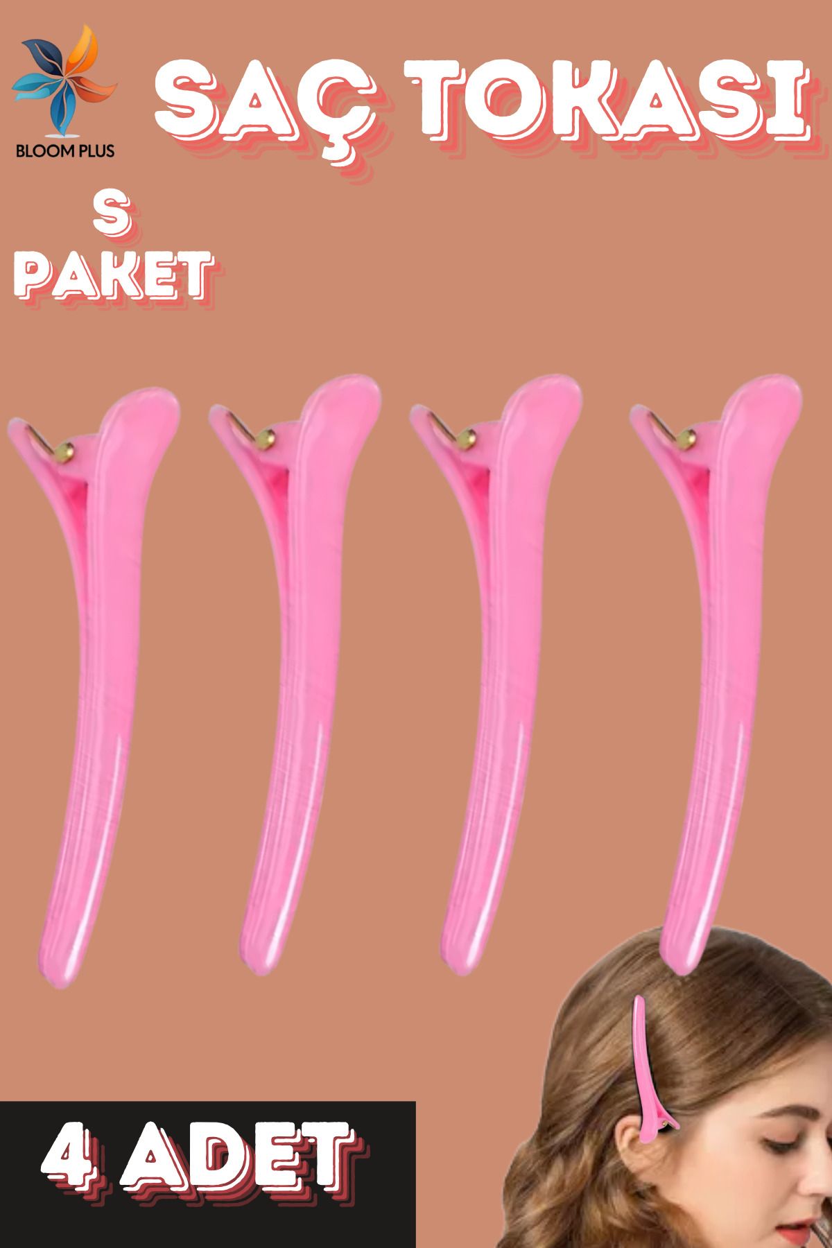 bloomplus Pembe Makyaj Saç Klips Saç Tokası Kuaför Tokası Saç Hairpin Saç Klipsli Toka 8cm