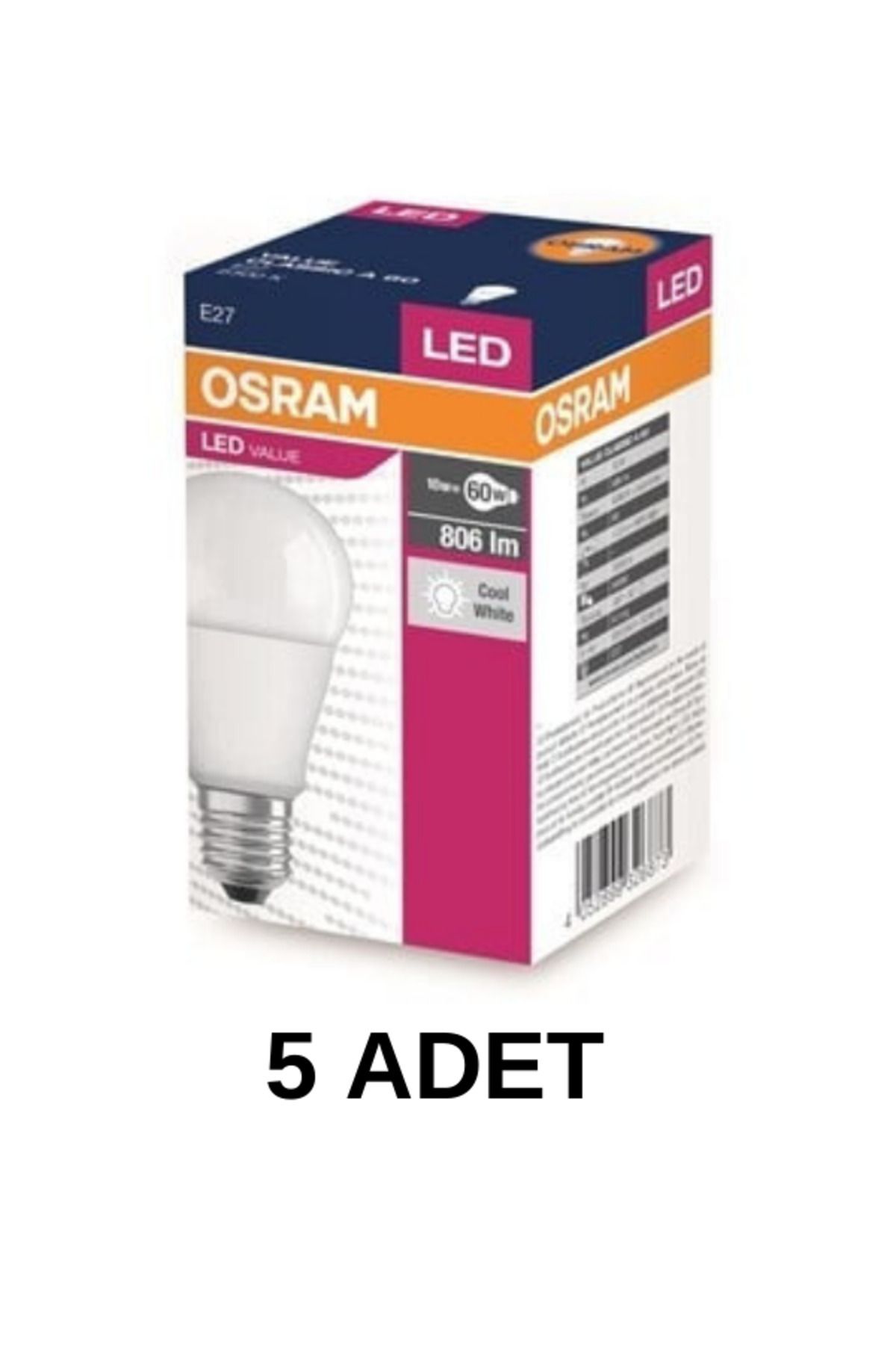 Osram Ledvance Ledvance Value 8,5w/865 Beyaz Işık 806 Lümen E27 Led Ampul  5 Lİ  Eko Paket