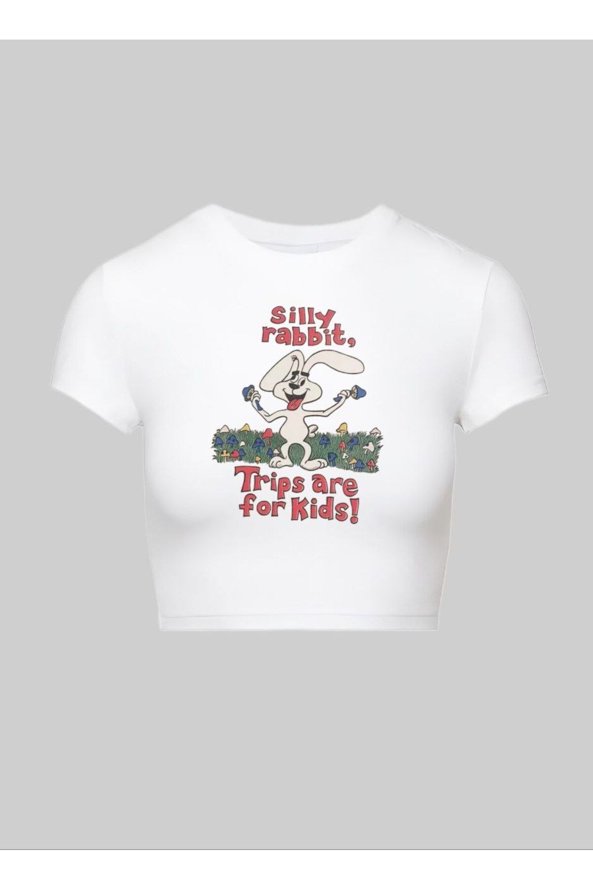 MAYDAY CULTURE Beyaz Sonic Baskılı Pinterest Y2K Crop Top Baby Tee Likralı Dar Penye