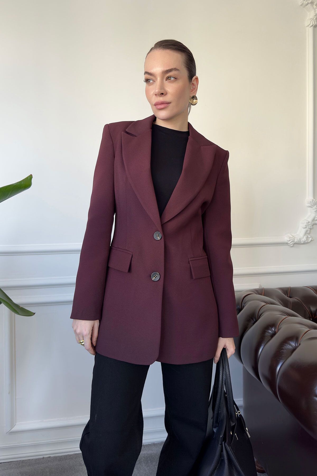 MAGARDE Nevür Detay Premium Blazer Ceket- BORDO