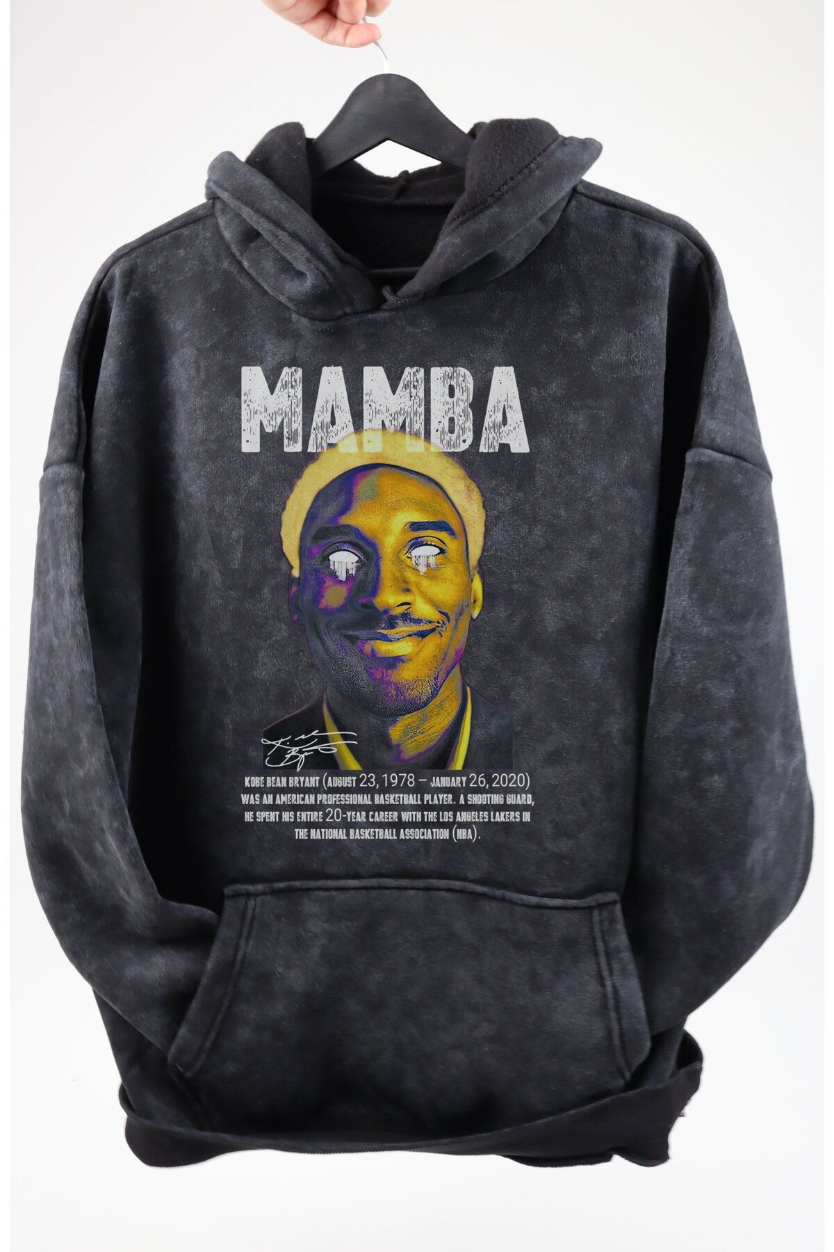 Fuddy Moda Oversize Kobe Bryantt Baskılı Kapüşonlu Yıkamalı Sweatshirt, Unisex Basketbolcu Temalı Retro Hoodie