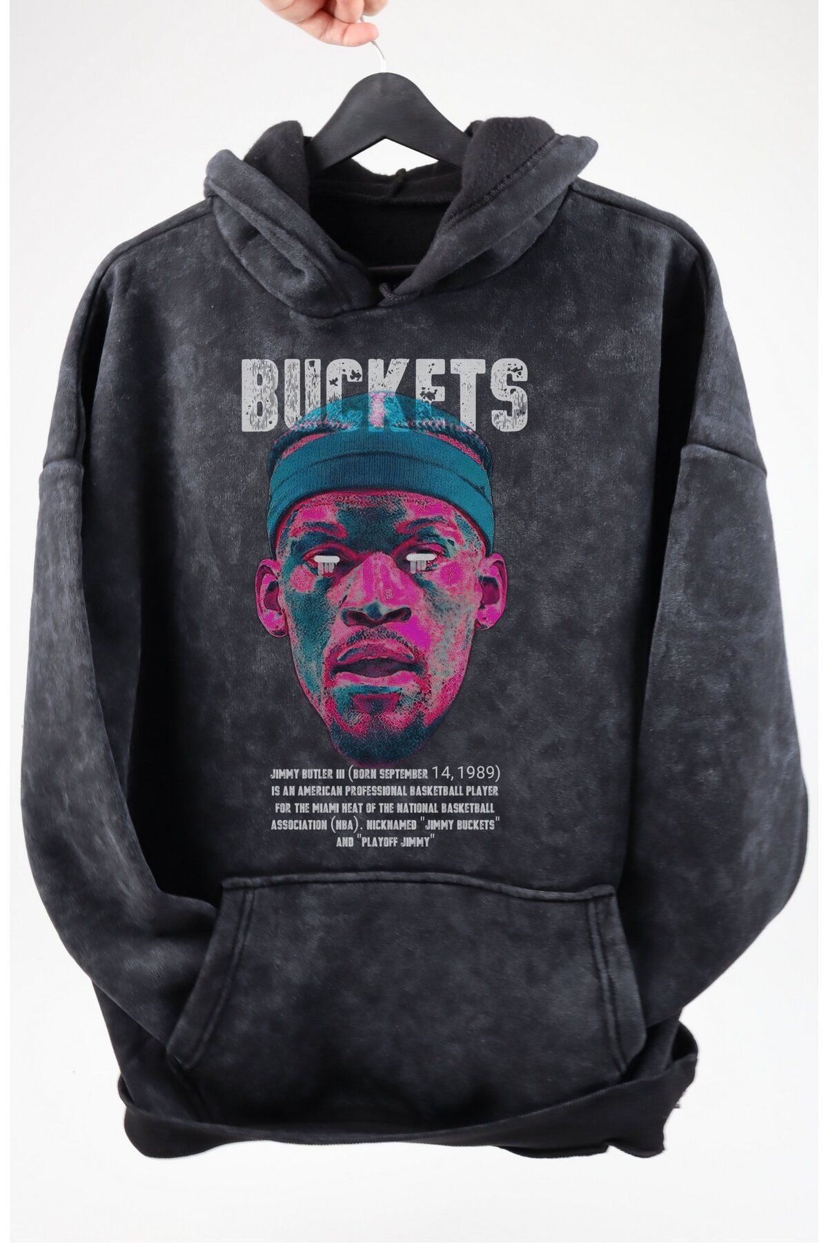 Fuddy Moda Oversize Jimmy Butler Baskılı Kapüşonlu Yıkamalı Sweatshirt, Unisex Basketbolcu Temalı Retro Hoodie