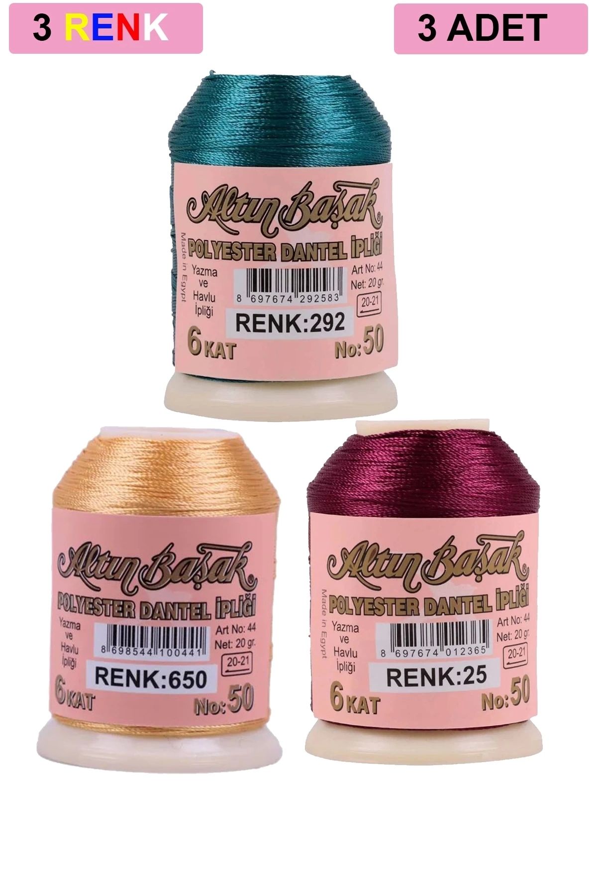 Royaleks 3 Adet Altınbaşak Oya ve Dantel İpi 20 gr - Royaleks - No: 650 - 025 - 292