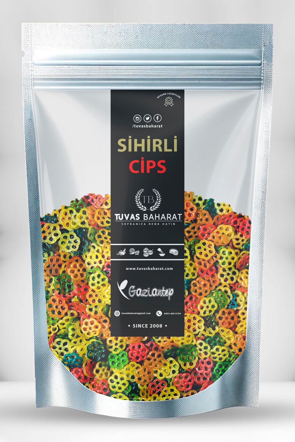 TUVAS BAHARAT Renkli Yağda Açılan Sihirli Cips (500GR X2=1KG) (Suriye Cips)