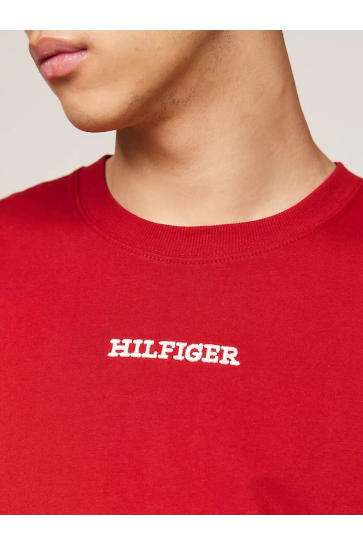 تی شرت قرمز مردانه پارچه بافندگی مدل آستین کوتاه مسطح MW0MW36210 XNN Tommy Hilfiger