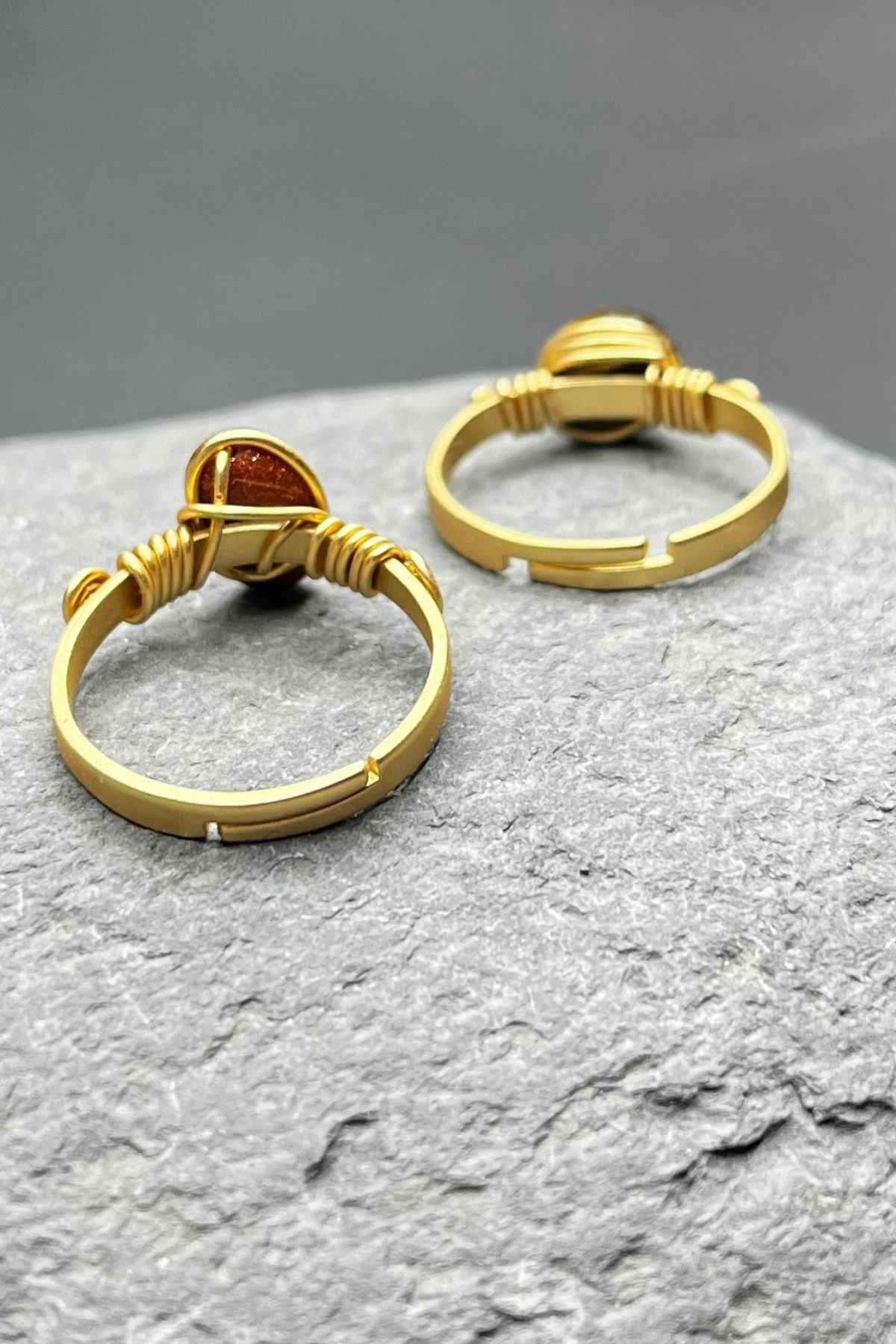 LunaStone-Citrine (Coin Stone) Natural Stone Adjustable Ring, Matte Gold, Handmade Minimalist Ring 4