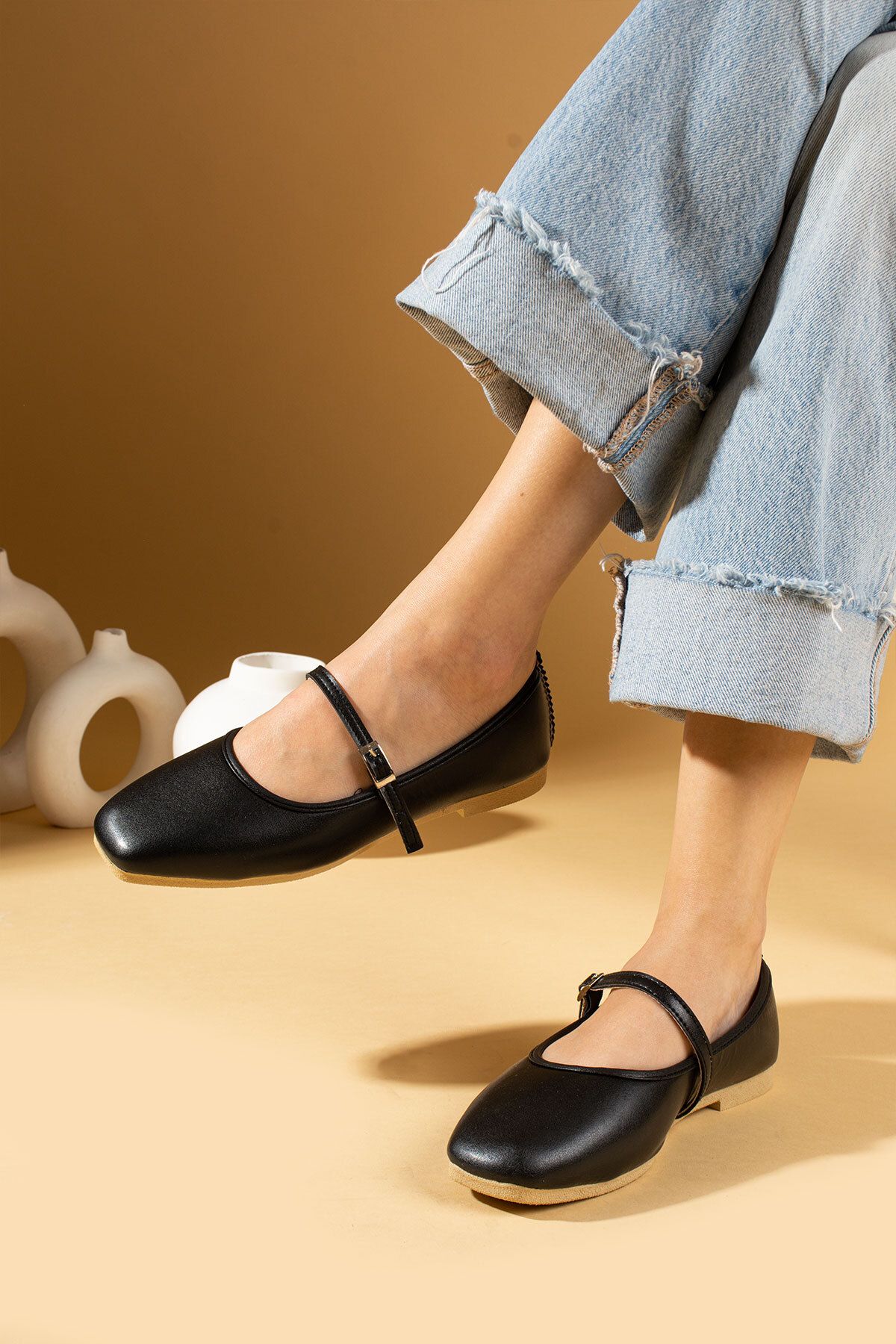 STOCON-Women's Black Shoes - Single Buckle Detail Babet Stc438 3