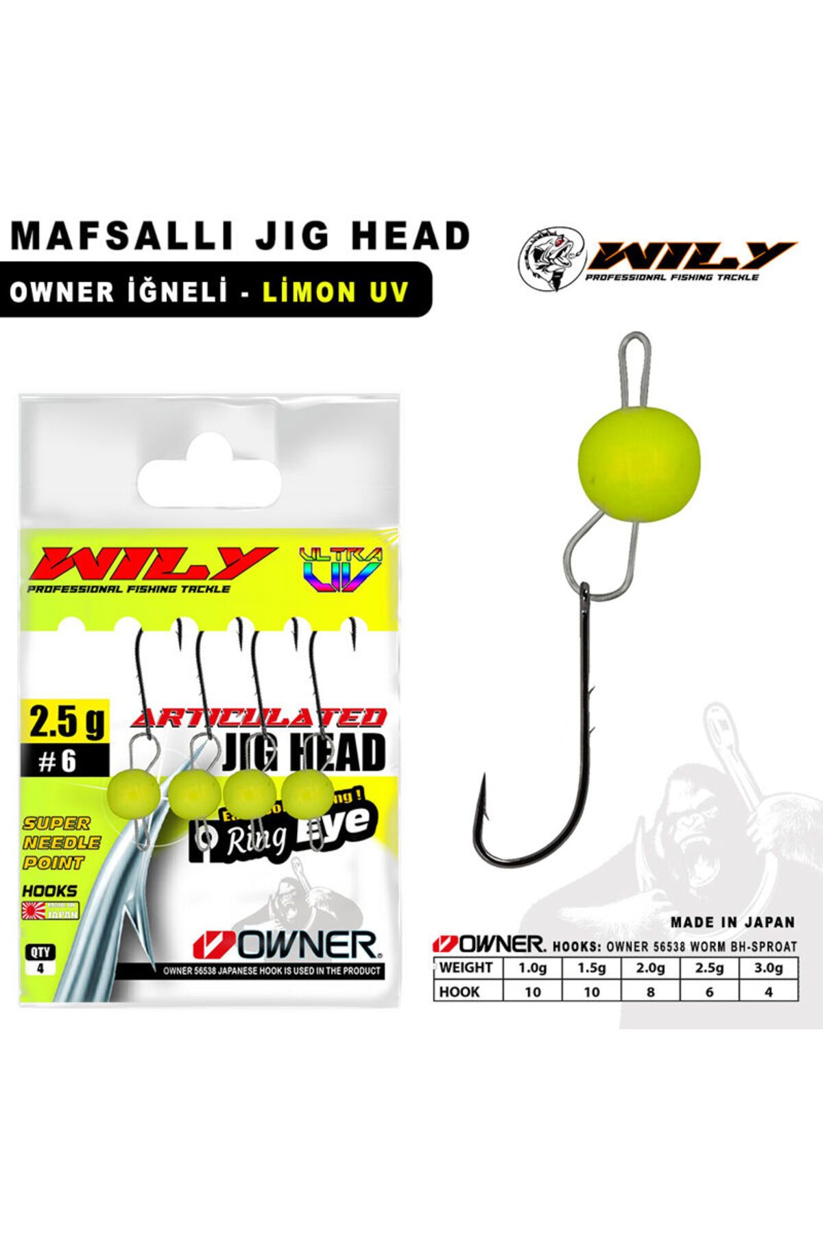 Wily Jig Head Mafsallı Owner İğneli - Limon