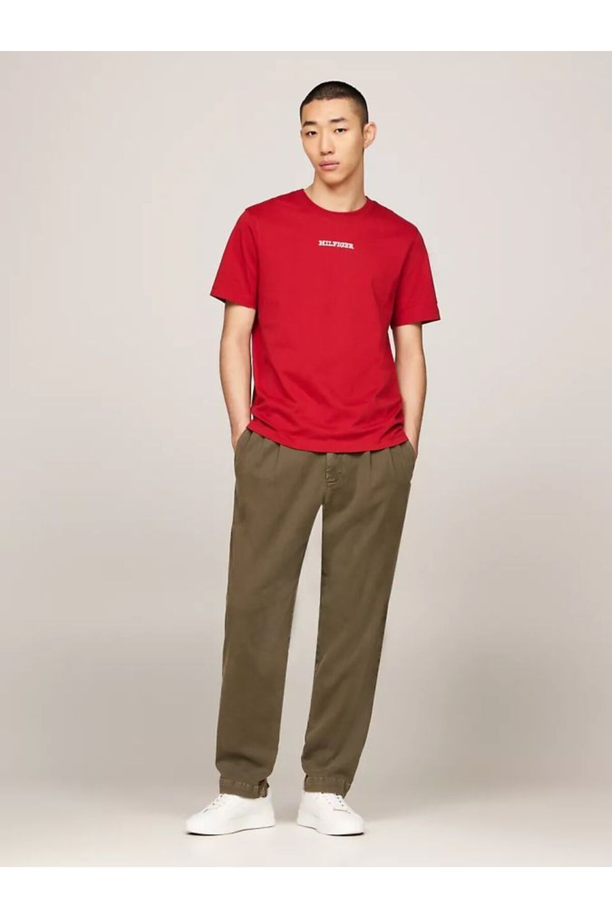 تی شرت قرمز مردانه پارچه بافندگی مدل آستین کوتاه مسطح MW0MW36210 XNN Tommy Hilfiger