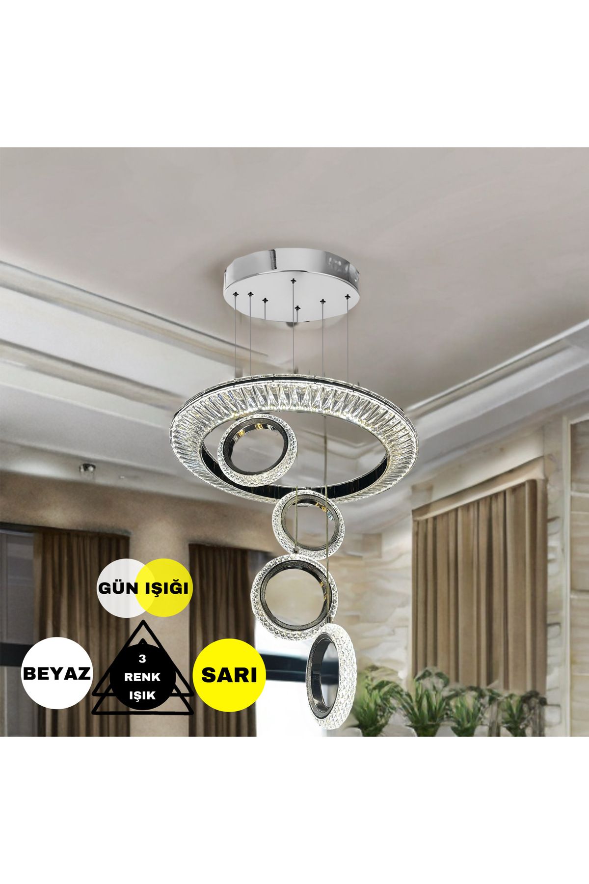 Avize SAVIT HOME 3 renkli 3 toplu led ledli avize Krom