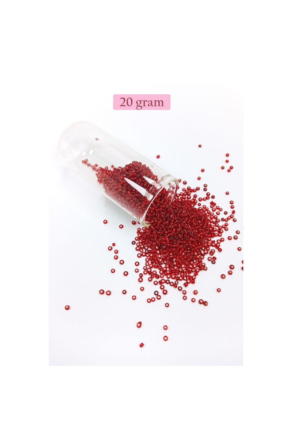 maarketim Dökme Cam Kum Boncuk (11/0) 2 mm - 20 Gram - Şeffaf Koyu Kırmızı