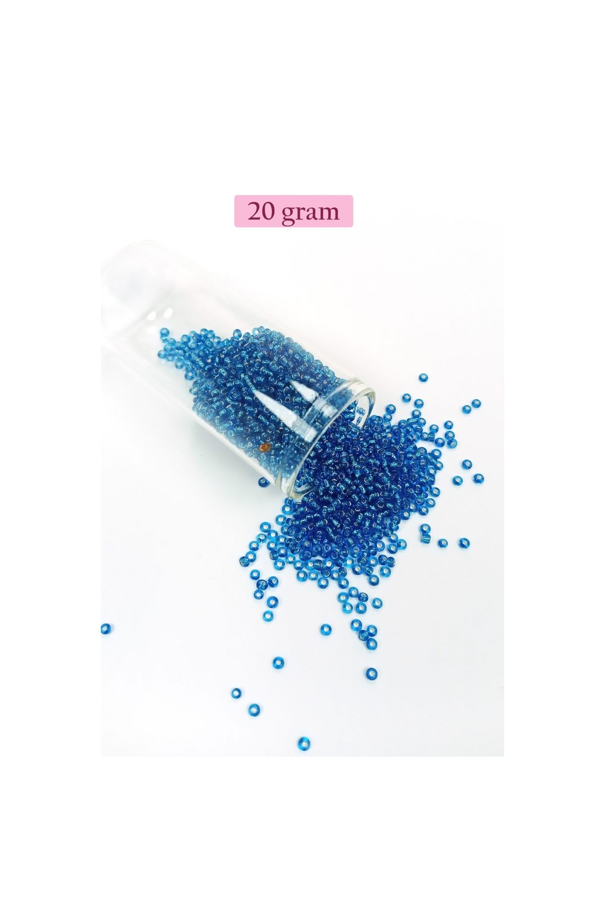 maarketim Dökme Cam Kum Boncuk (11/0) 2 mm - 20 Gram - Şeffaf Mavi