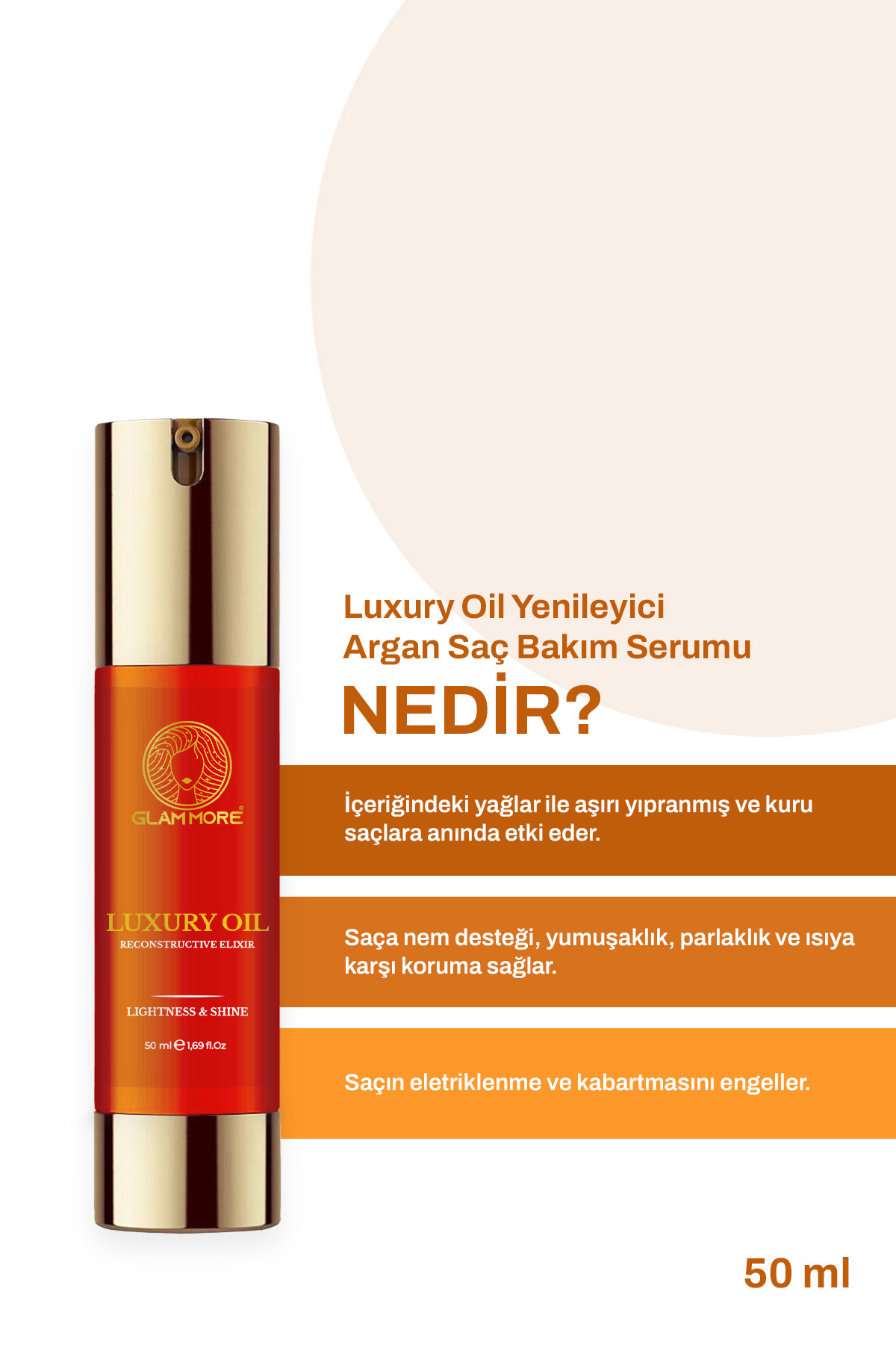 Luxury Oil Hair Renewing 50 ml (SAÇ SERUMU) — GlamMoreLuxuryOil50Ml — تصویر 2 از 8