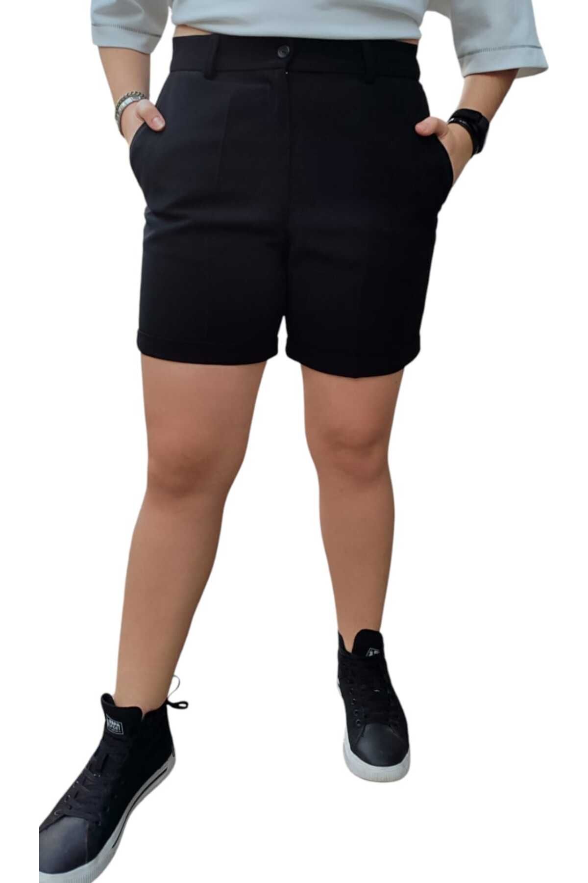 Butik-Pantaloni scurti dublu cu buzunar, cu fermoar, nasturi, lungime produs 40 cm 2