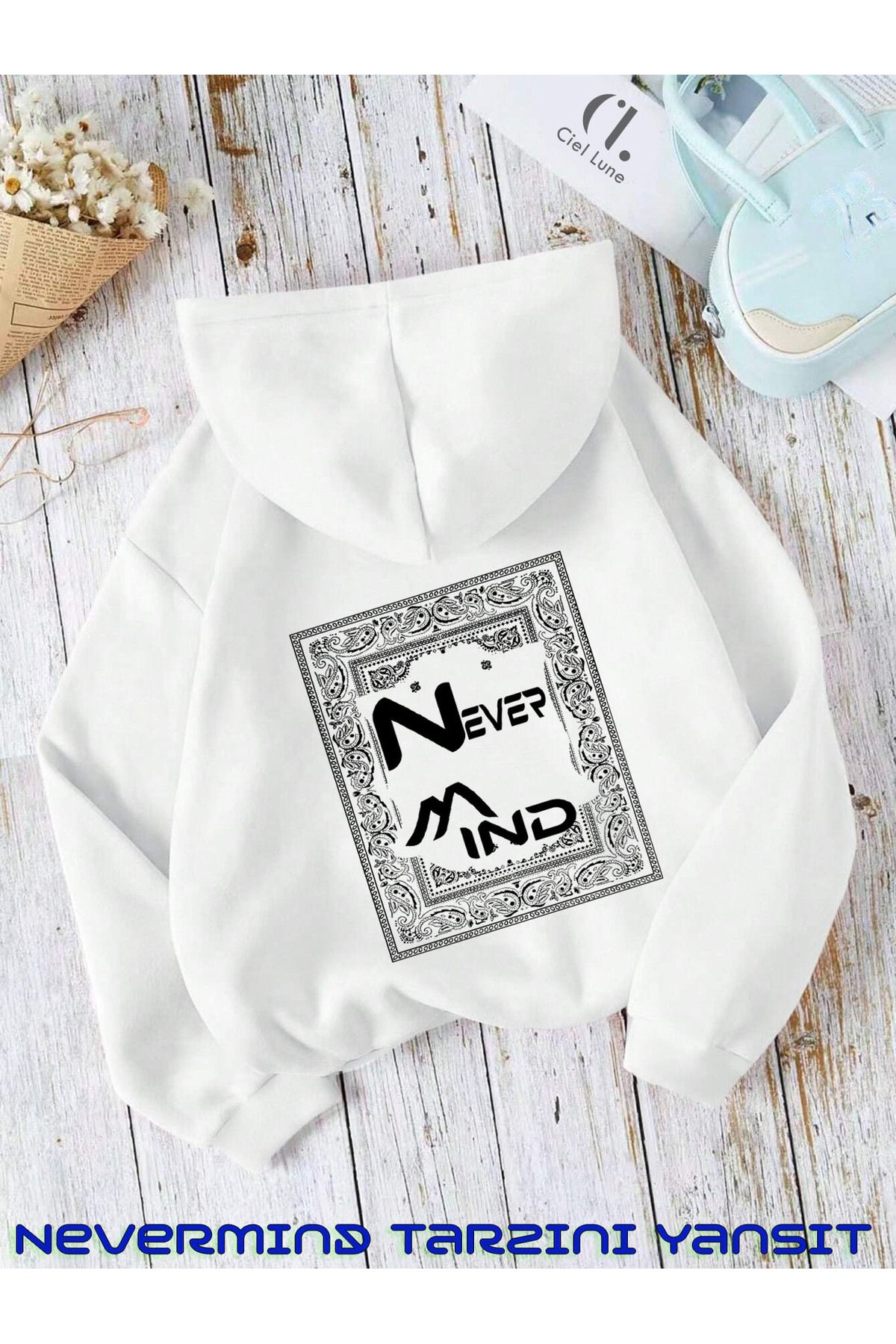 NEVERMIND Unisex Carpet Regional Baskılı Oversize Baskılı Kapşonlu Sweatshirt 3 Iplik