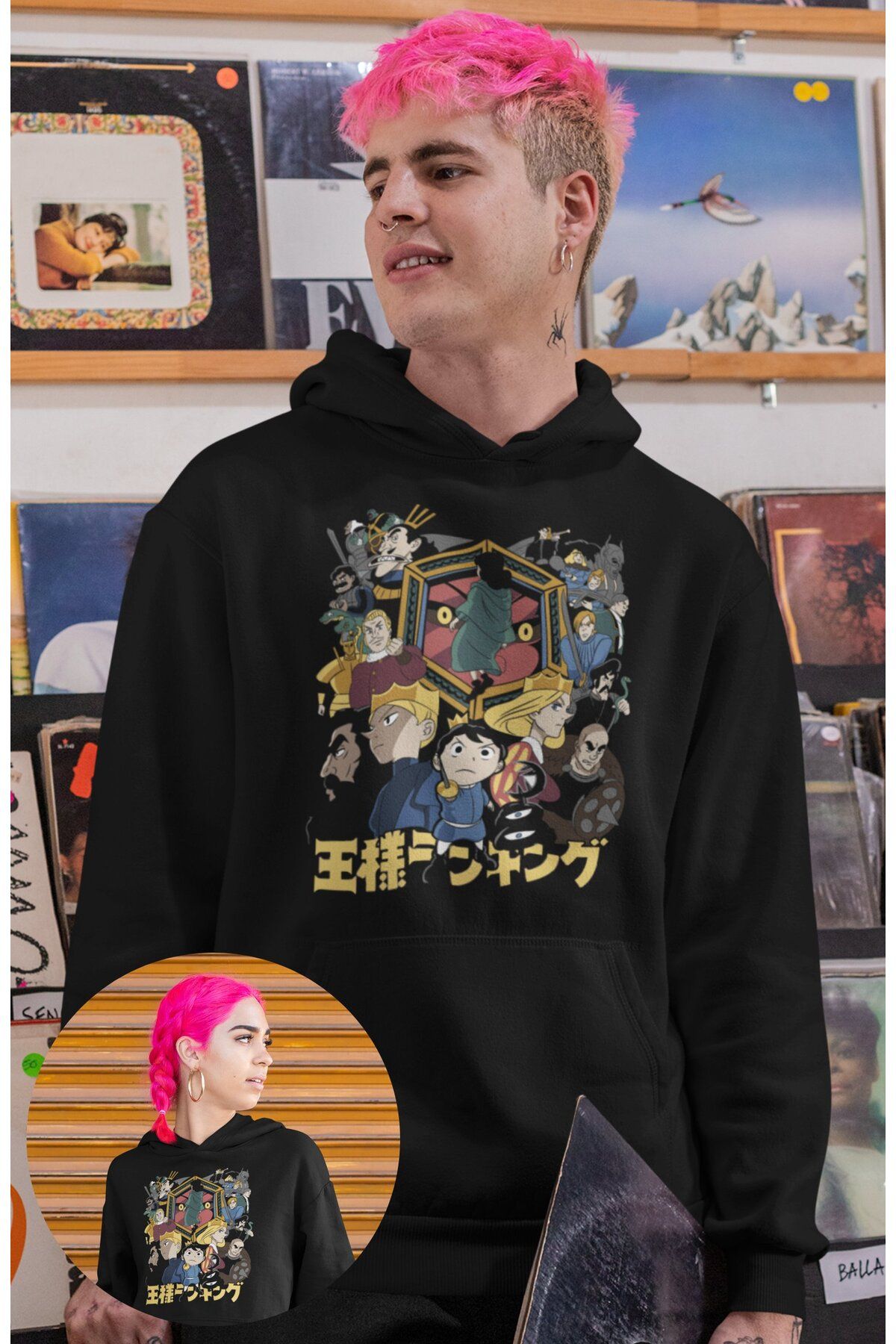 Fuddy Moda Oversize Ranking of Kings Baskılı Kapüşonlu Sweatshirt, Unisex Anime Temalı Hoodie