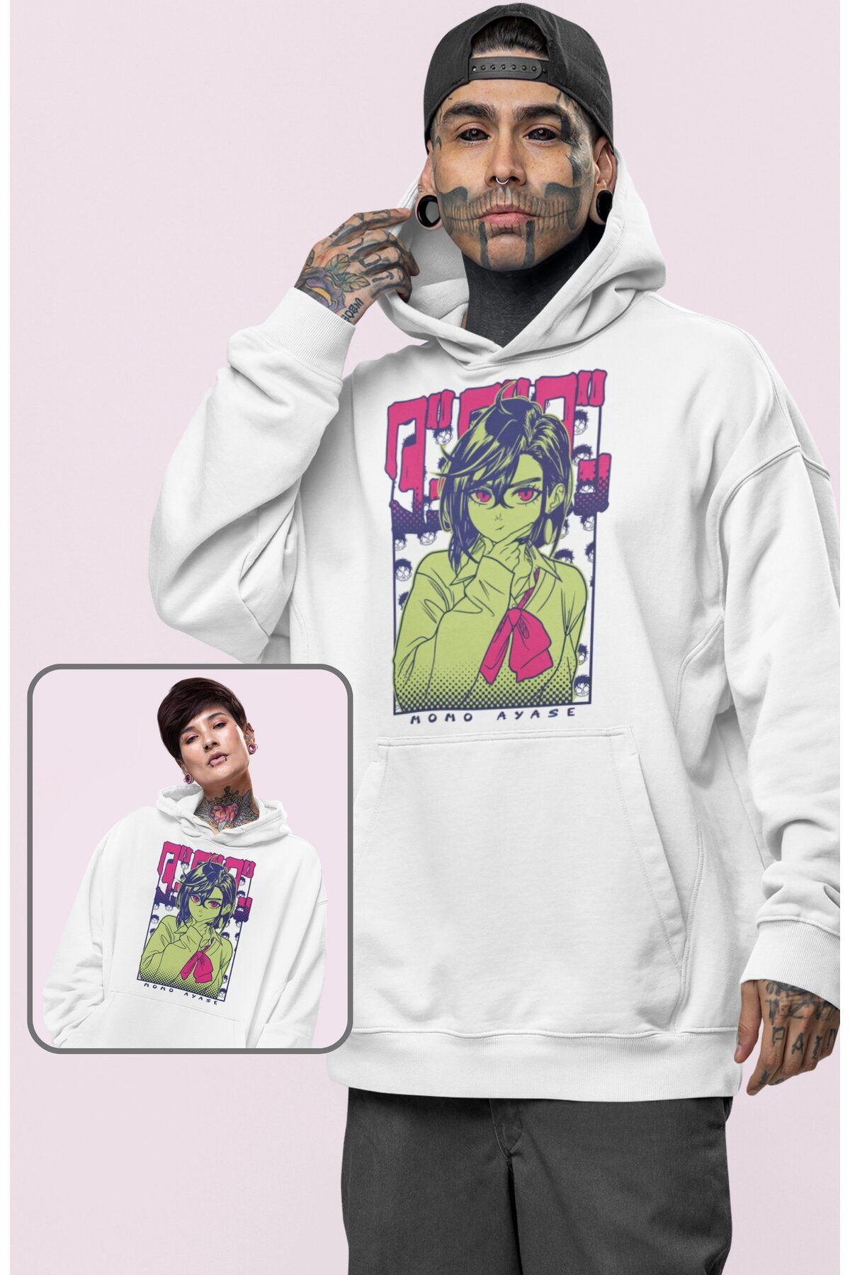 Fuddy Moda Oversize Momo Ayase Baskılı Kapüşonlu Sweatshirt, Unisex Dandadan Anime Temalı Hoodie