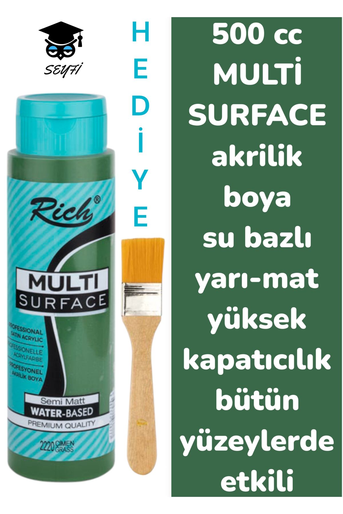 SEYFİKİRTASİYE MULTİ SURFACE AKRİLİK BOYA 500 CC-TÜM YÜZEYLERDE İDEAL-SU BAZLI-YÜKSEK KAPATICI PİGMENT-YARI MAT