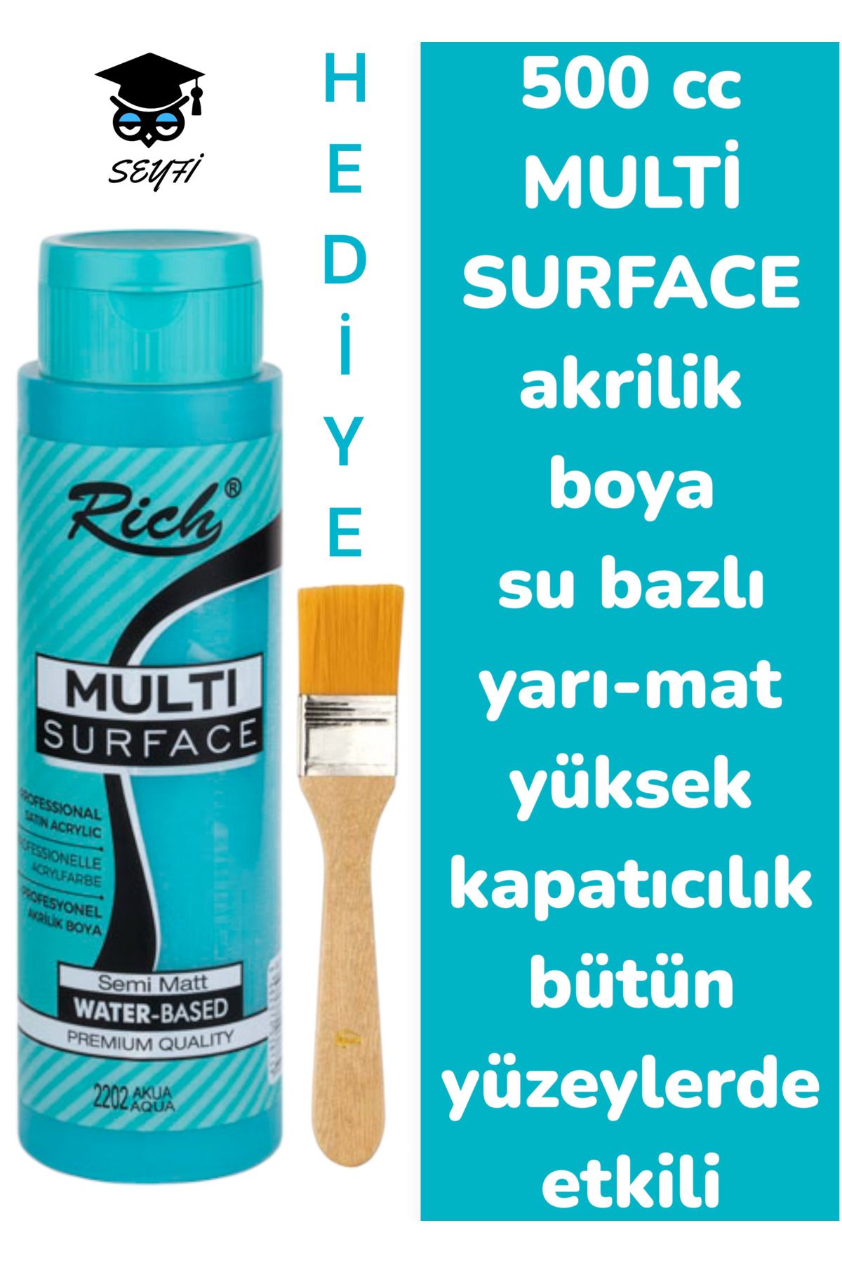 SEYFİKİRTASİYE MULTİ SURFACE AKRİLİK BOYA 500 CC-TÜM YÜZEYLERDE İDEAL-SU BAZLI-YÜKSEK KAPATICI PİGMENT-YARI MAT